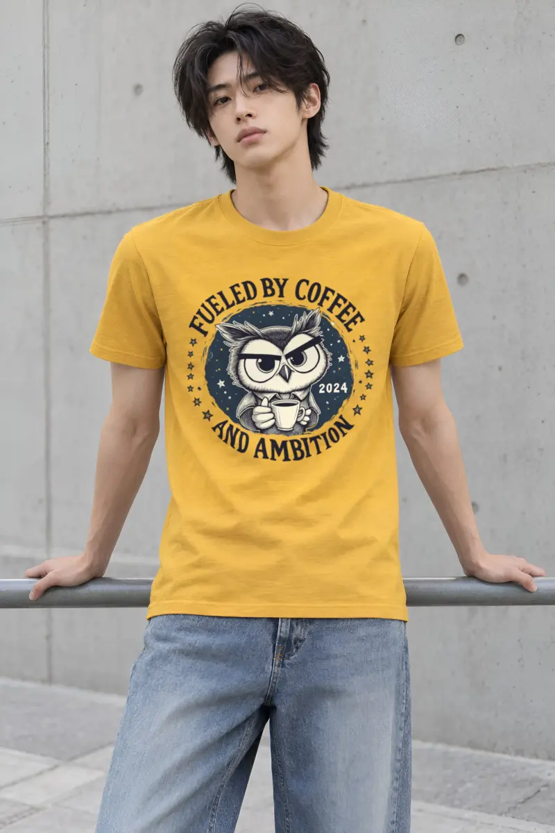 "Fueled By Coffee And Ambition" Heavyweight Unisex Crewneck T-shirt