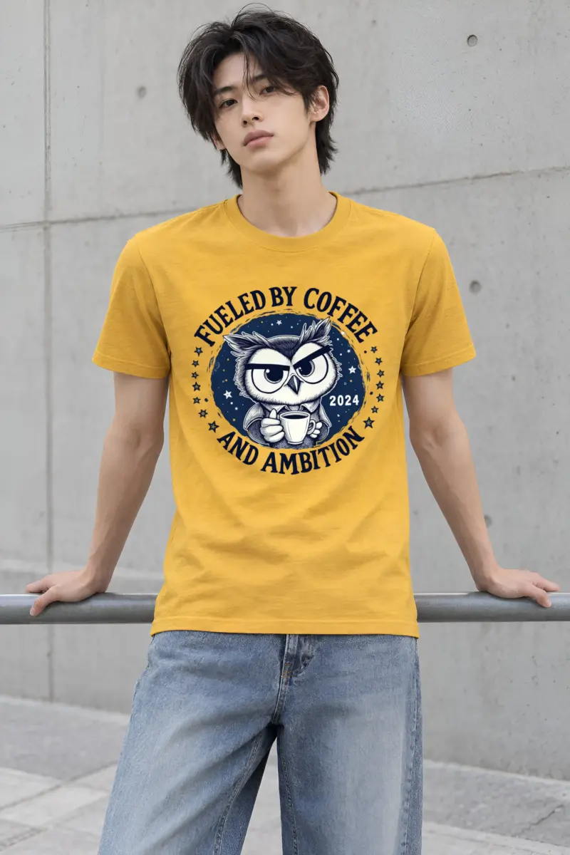 "Fueled By Coffee And Ambition" Heavyweight Unisex Crewneck T-shirt
