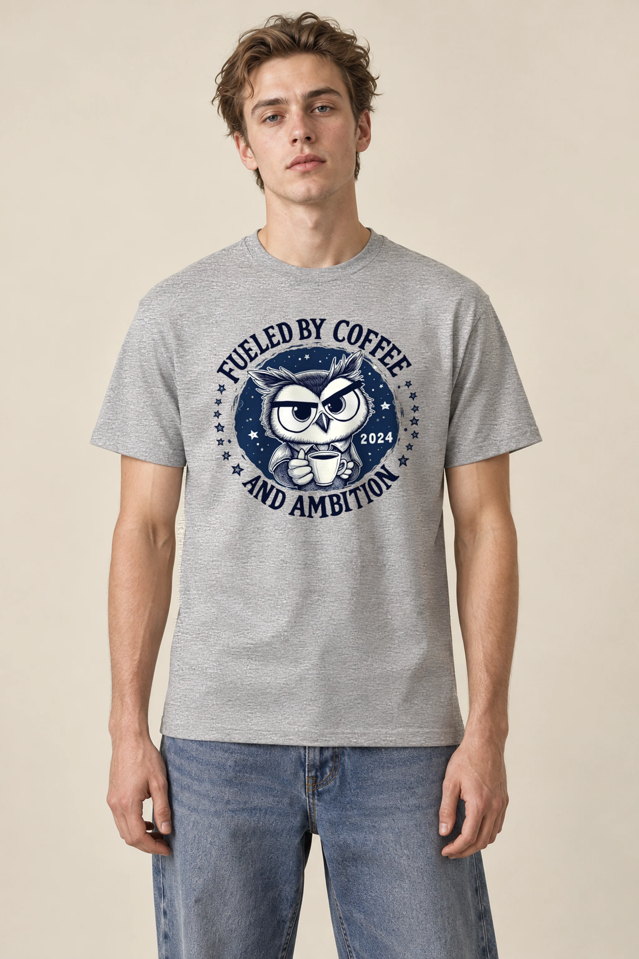 "Fueled By Coffee And Ambition" Heavyweight Unisex Crewneck T-shirt