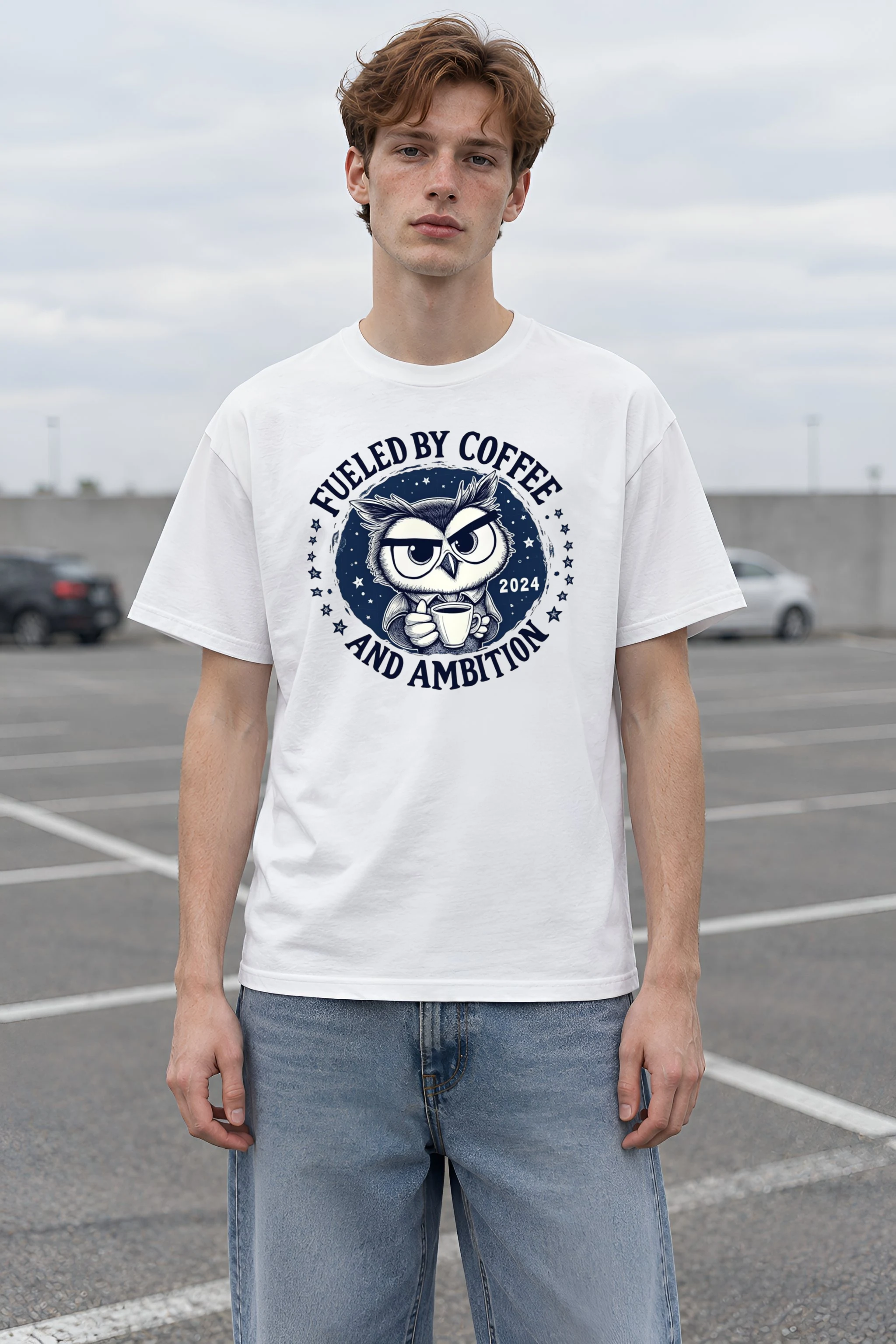"Fueled By Coffee And Ambition" Heavyweight Unisex Crewneck T-shirt