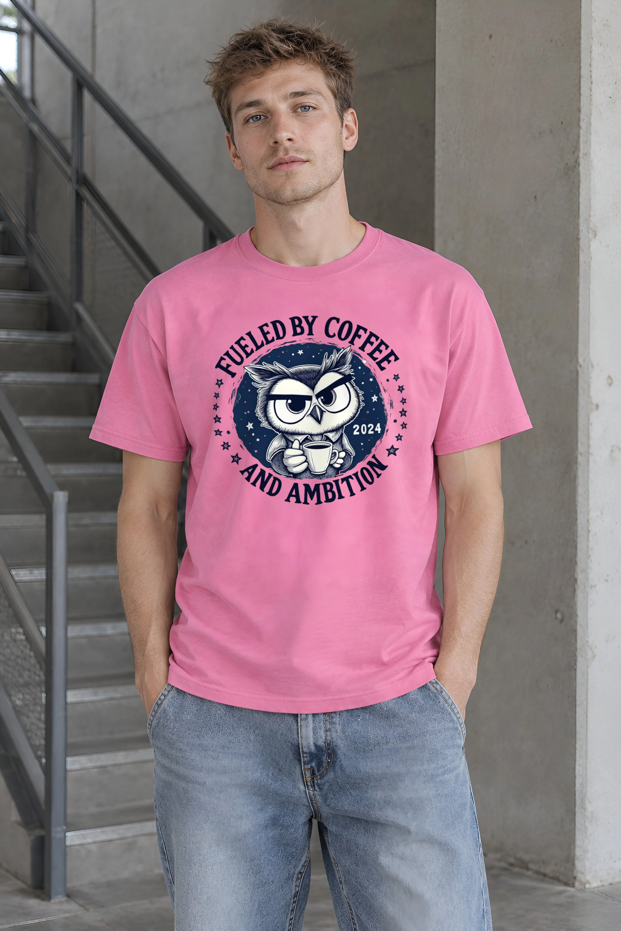 "Fueled By Coffee And Ambition" Heavyweight Unisex Crewneck T-shirt