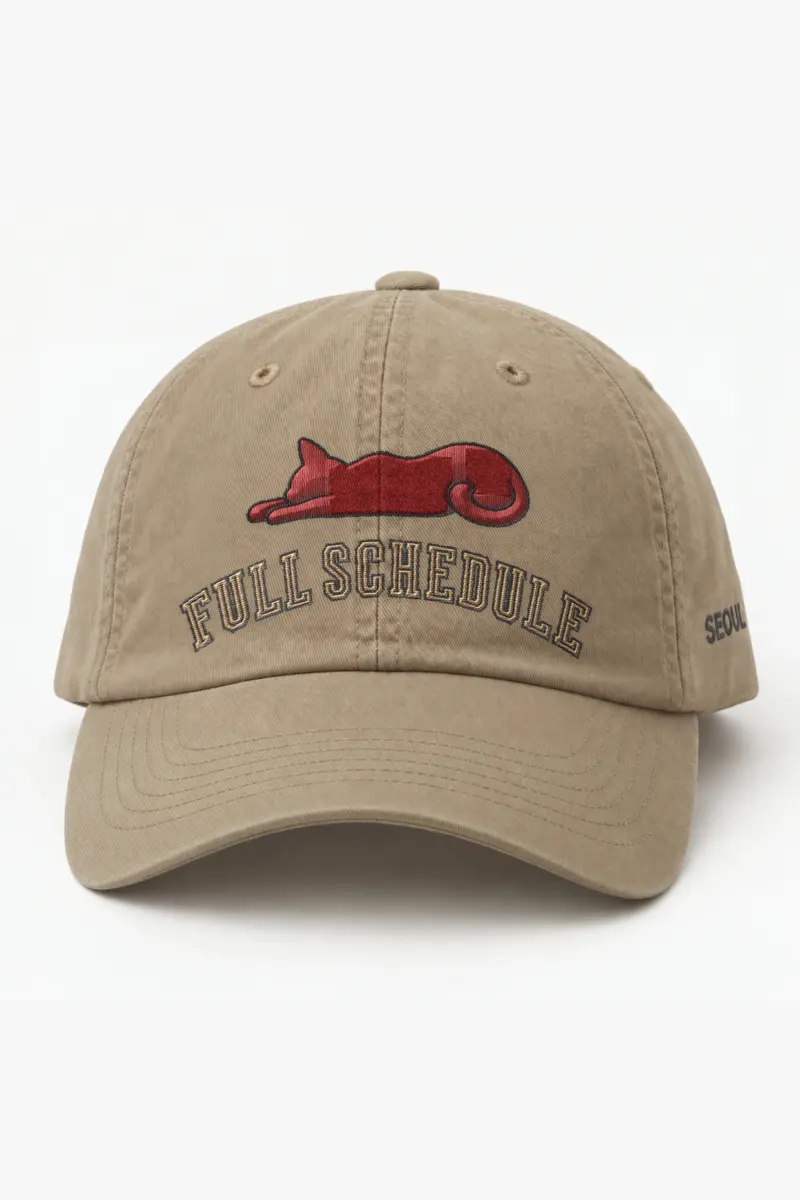"Full Schedule Cat" Classic Dad Hat · Embroidered — khaki/cap-front