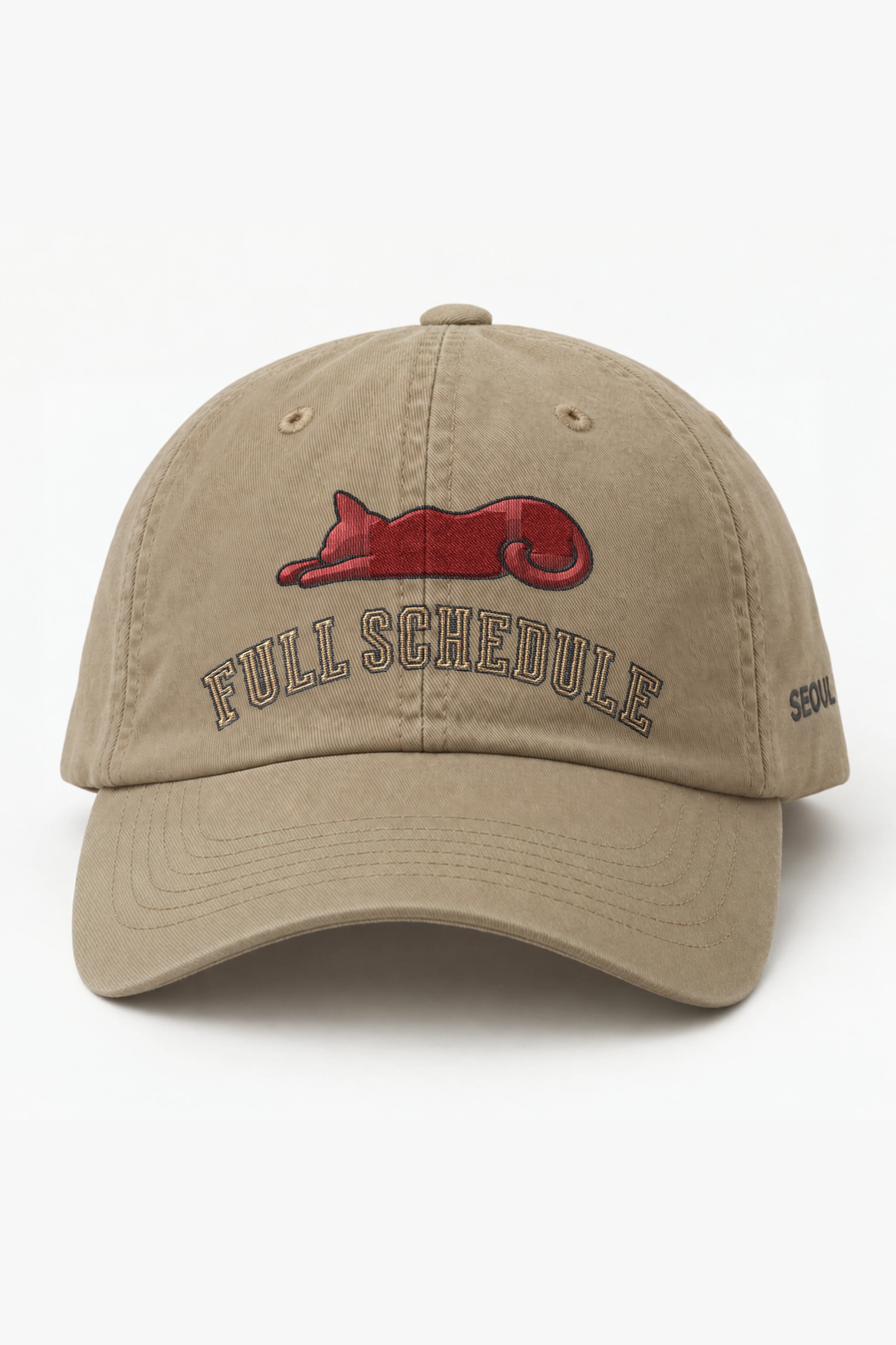 "Full Schedule Cat" Classic Dad Hat · Embroidered — khaki/cap-front