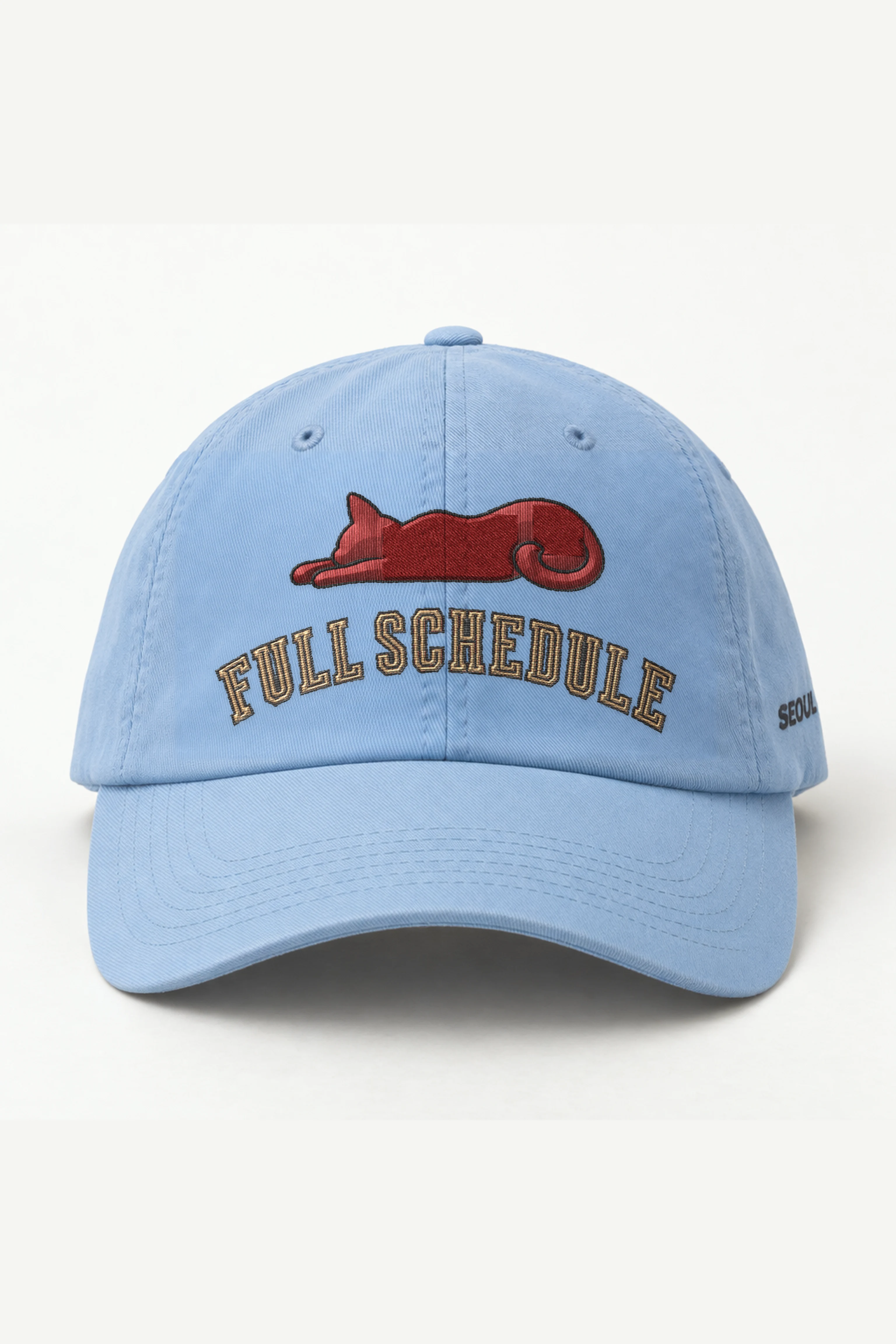 "Full Schedule Cat" Classic Dad Hat · Embroidered — light-blue/cap-front