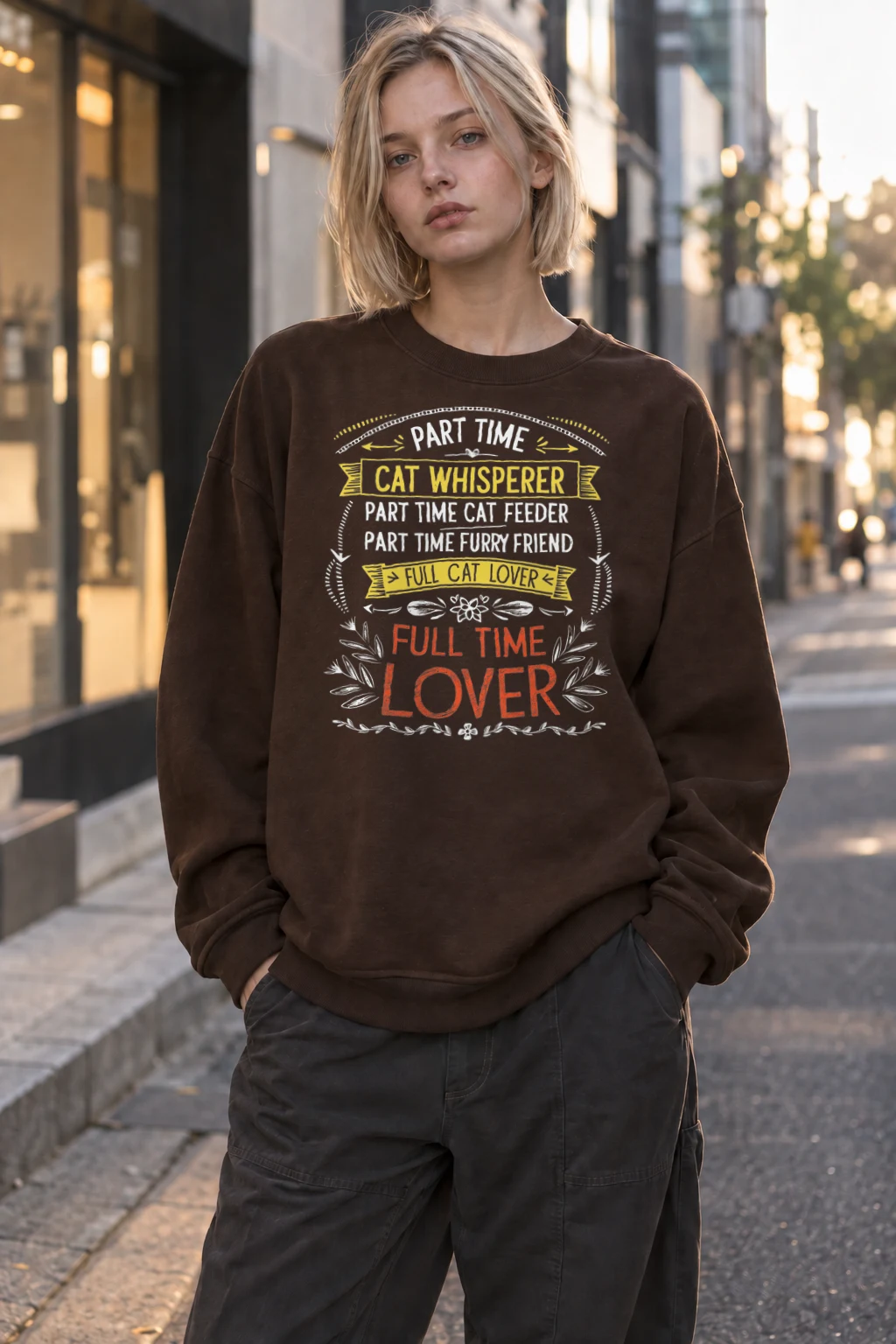 "Full Time Cat Lover" Heavy Blend Unisex Crewneck Sweatshirt | Gildan 18000