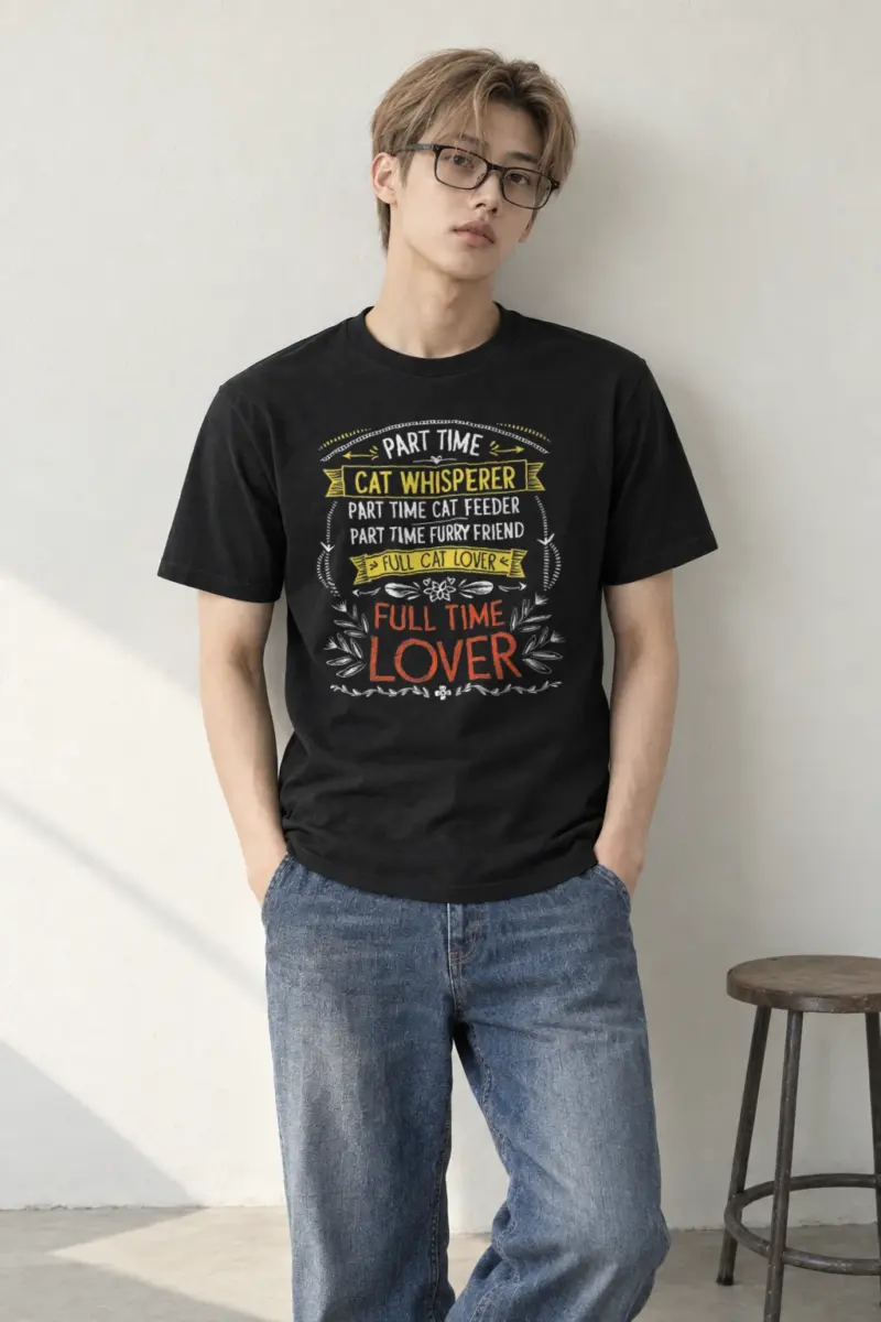 "Full Time Cat Lover" Heavyweight Unisex Crewneck T-shirt