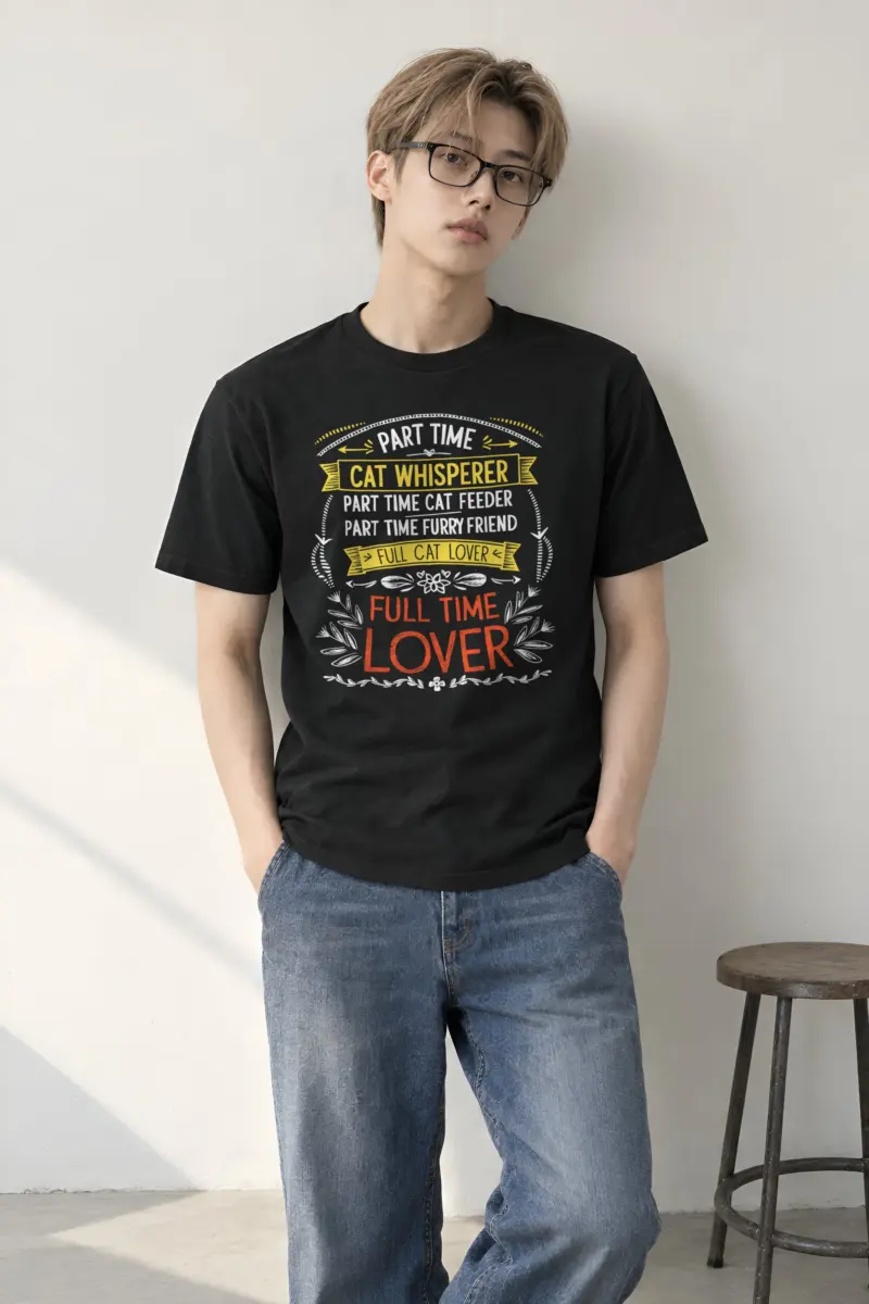 "Full Time Cat Lover" Heavyweight Unisex Crewneck T-shirt