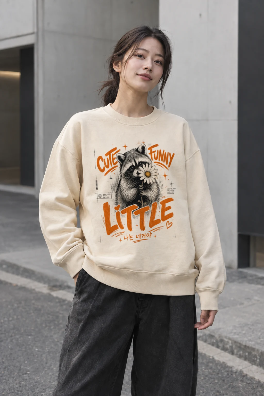 "Funny Little Good Mood" Unisex Sponge Fleece Crewneck Sweatshirt | Bella + Canvas 3901