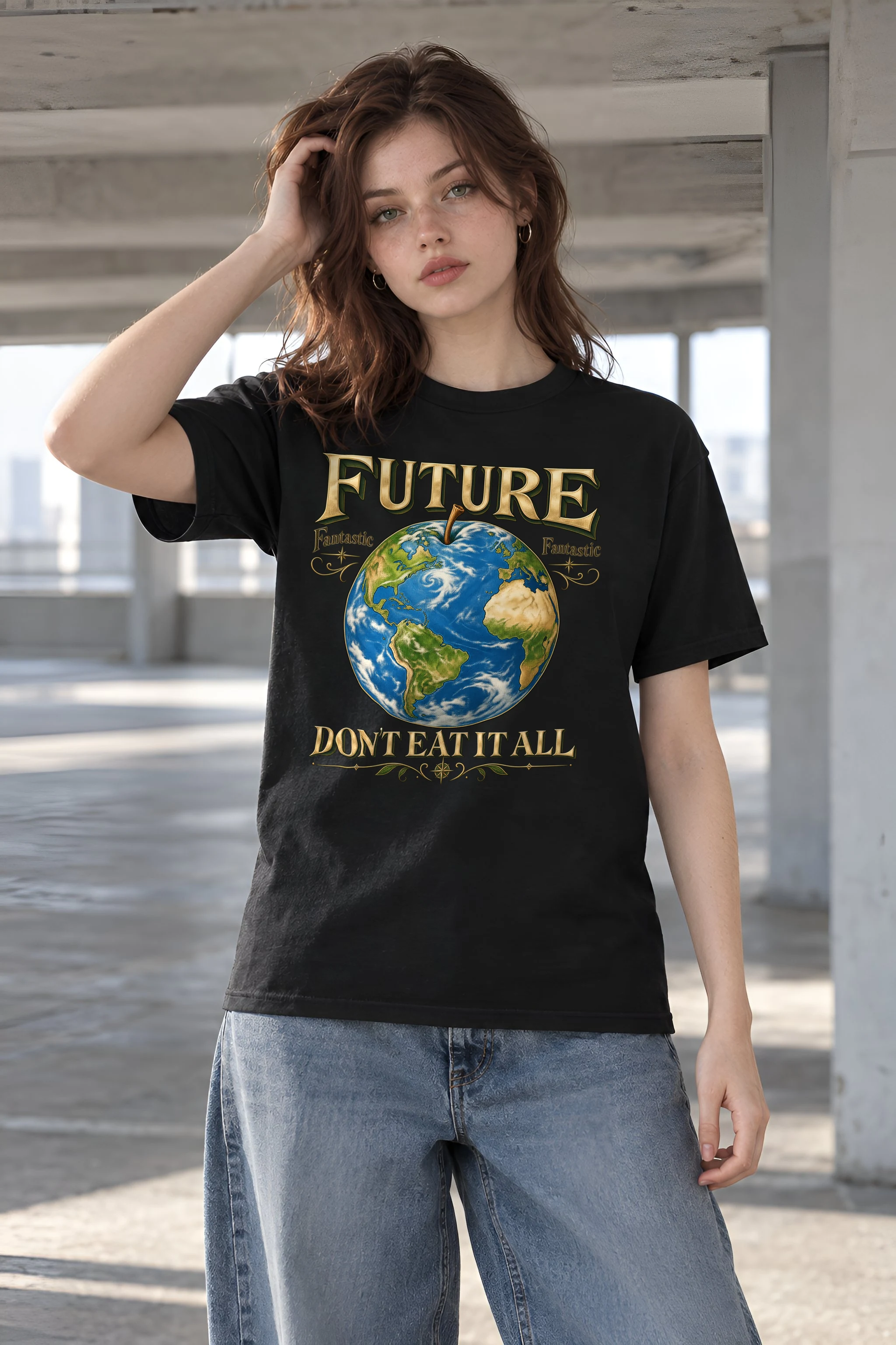 "Future Fantastic Globe" Heavyweight Unisex Crewneck T-shirt
