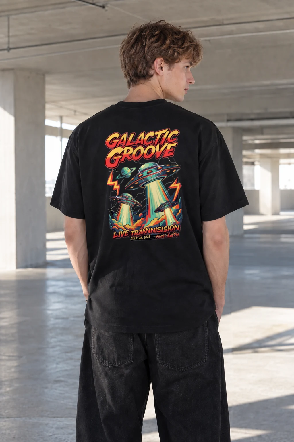 "Galactic Groove" Heavyweight Unisex Crewneck T-shirt | Gildan 5000