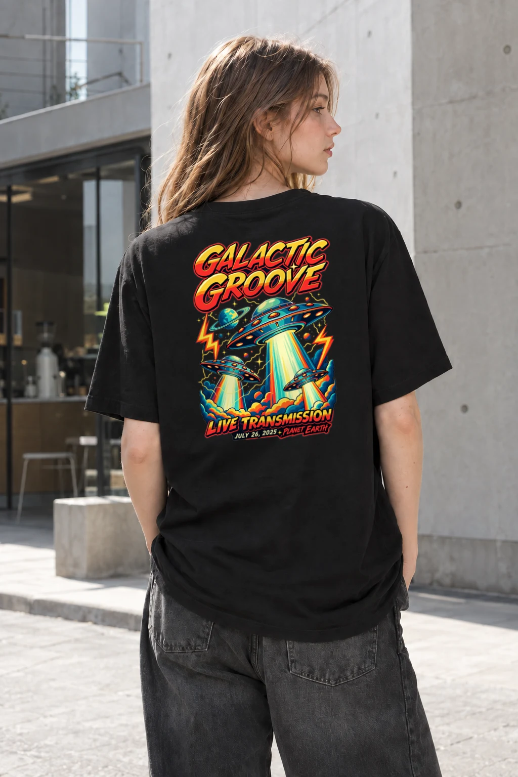 "Galactic Groove Transmission" Heavyweight Unisex Crewneck T-shirt | Gildan 5000