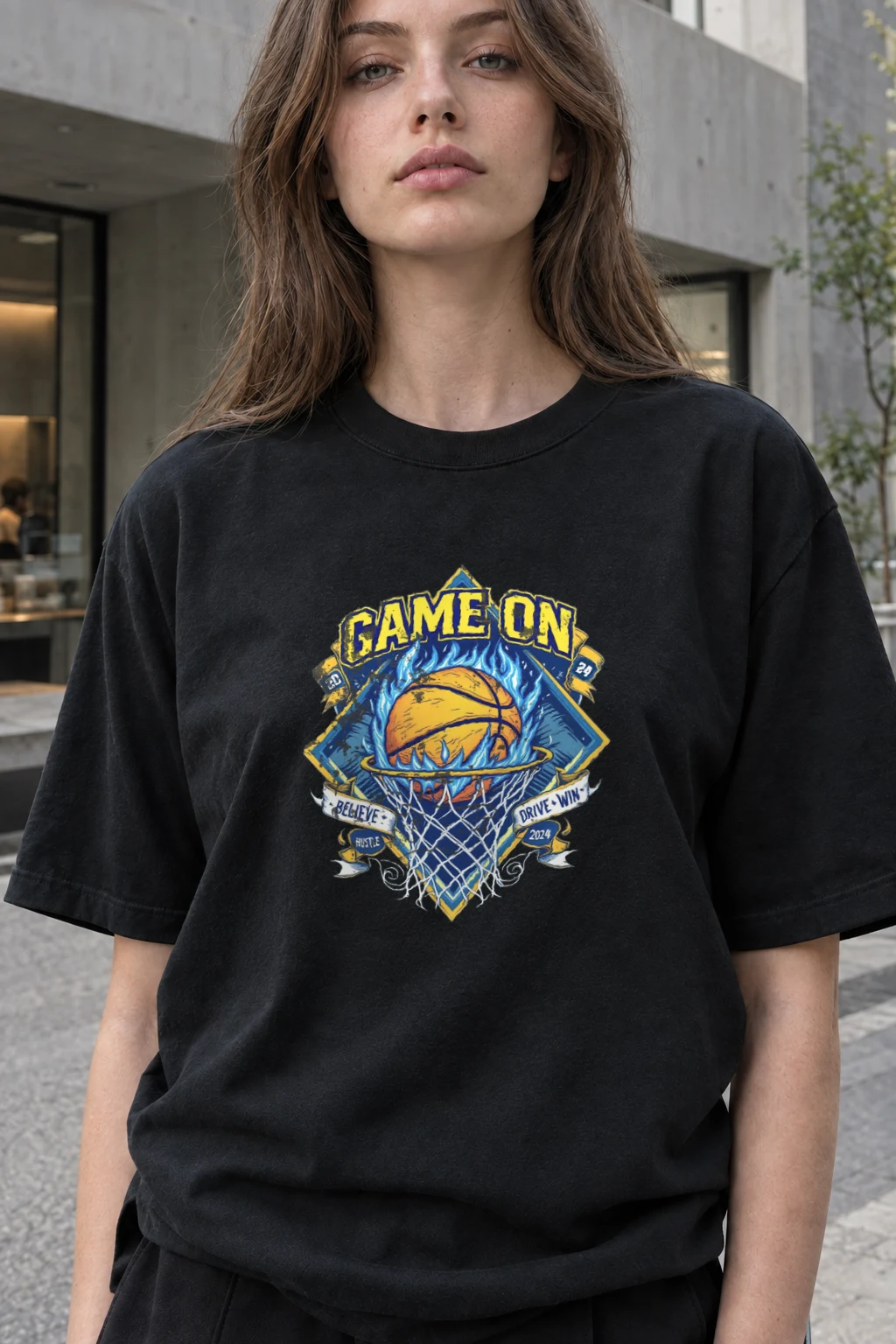 "Game On Flame" Heavyweight Unisex Crewneck T-shirt | Gildan 5000