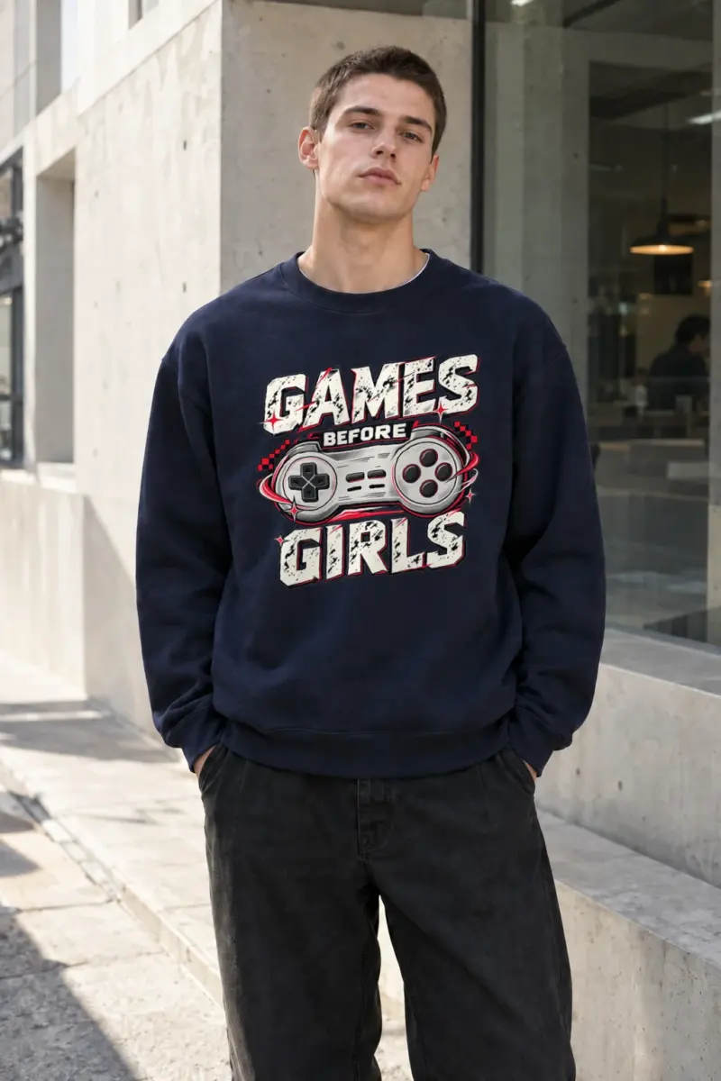 "Games Before Girls" Heavy Blend Unisex Crewneck Sweatshirt | Gildan 18000