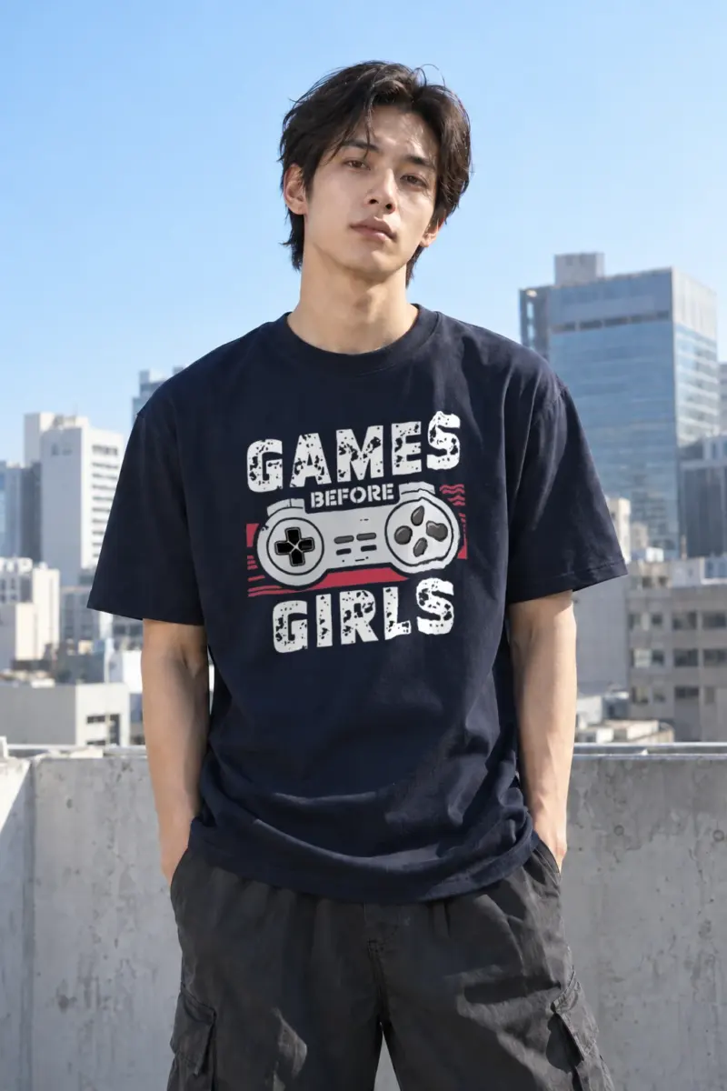 “Games Before Girls” Heavyweight Unisex Crewneck T-shirt | Gildan 5000