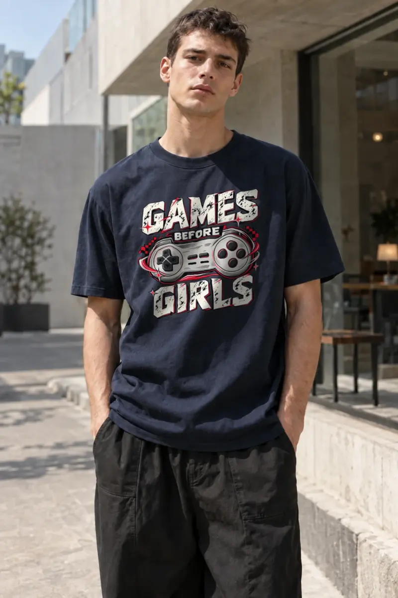 "Games Before Girls" Heavyweight Unisex Crewneck T-shirt | Gildan 5000