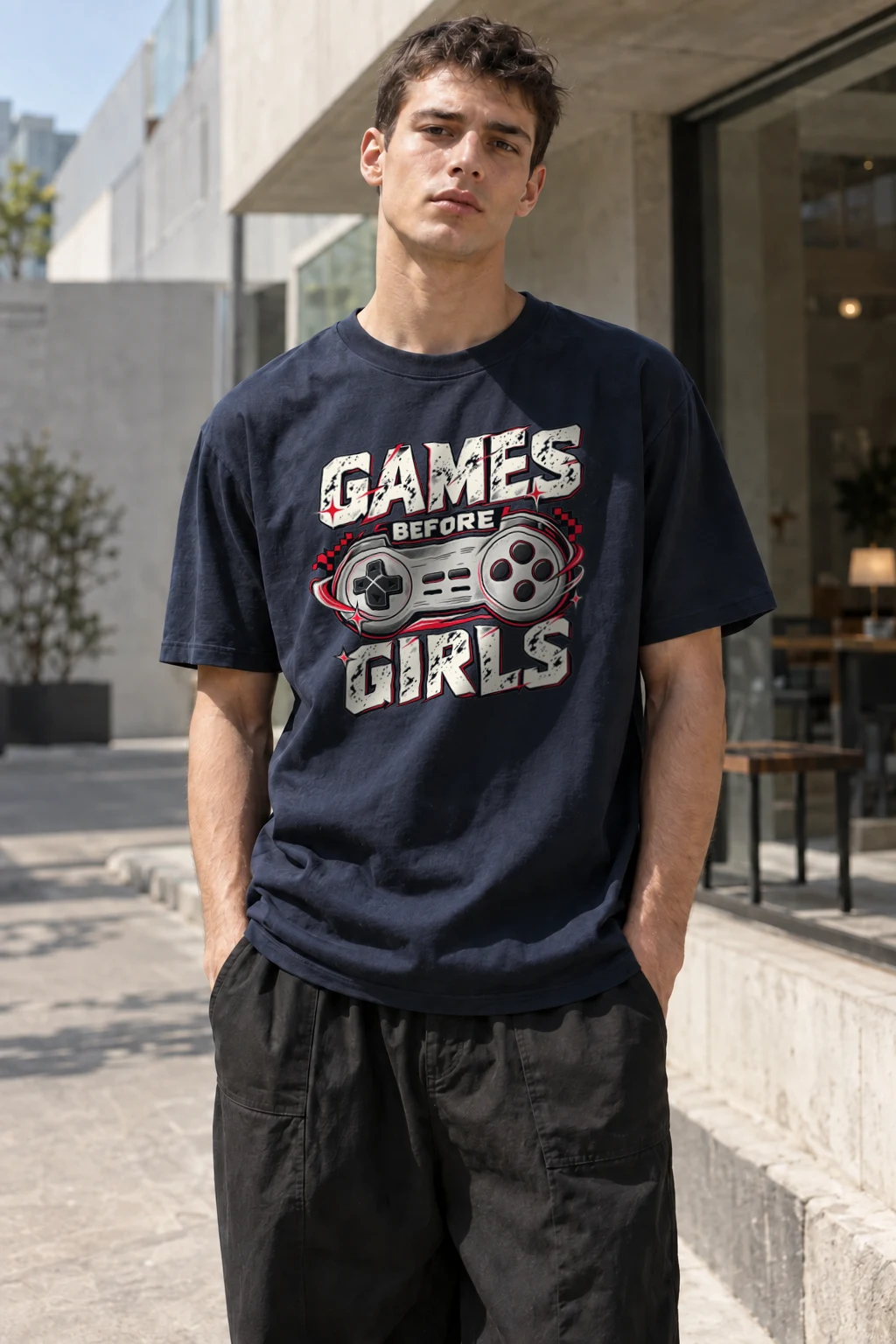 "Games Before Girls" Heavyweight Unisex Crewneck T-shirt | Gildan 5000
