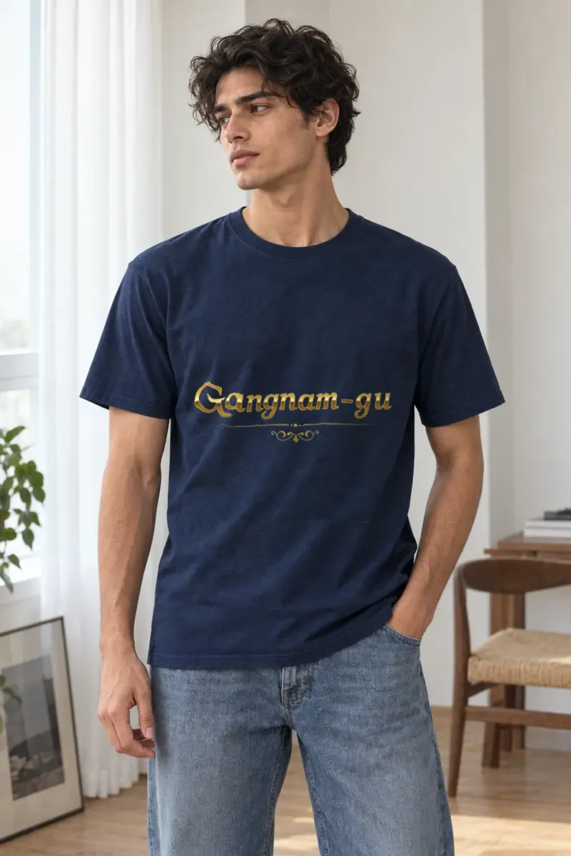 "Gangnam-gu Gold Emblem" Heavyweight Unisex Crewneck T-shirt | Gildan 5000