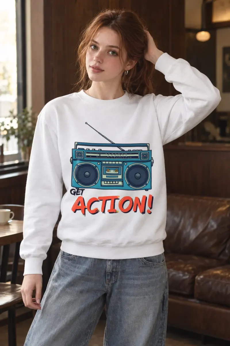 "Get Action Boombox" Heavy Blend Unisex Crewneck Sweatshirt
