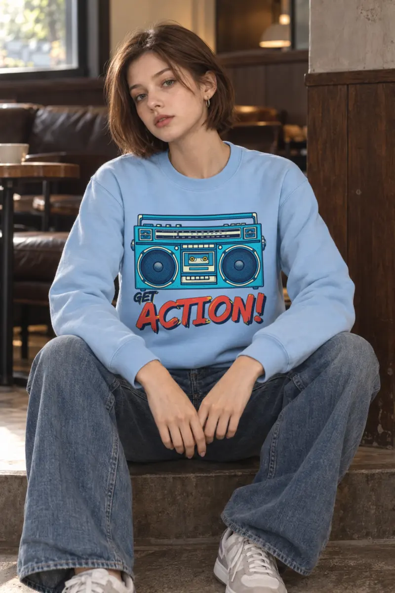 "Blue Boombox Get Action" Heavy Blend Unisex Crewneck Sweatshirt