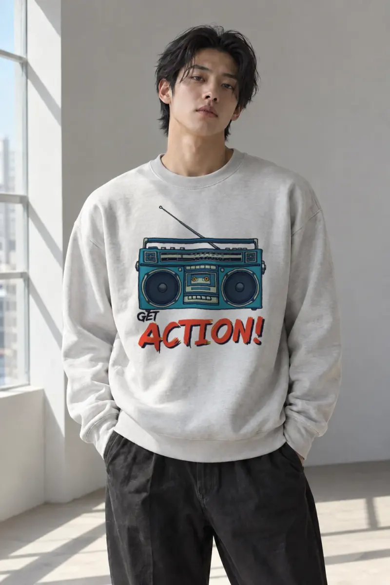 “Get Action Boombox” Heavy Blend Unisex Crewneck Sweatshirt | Gildan 18000