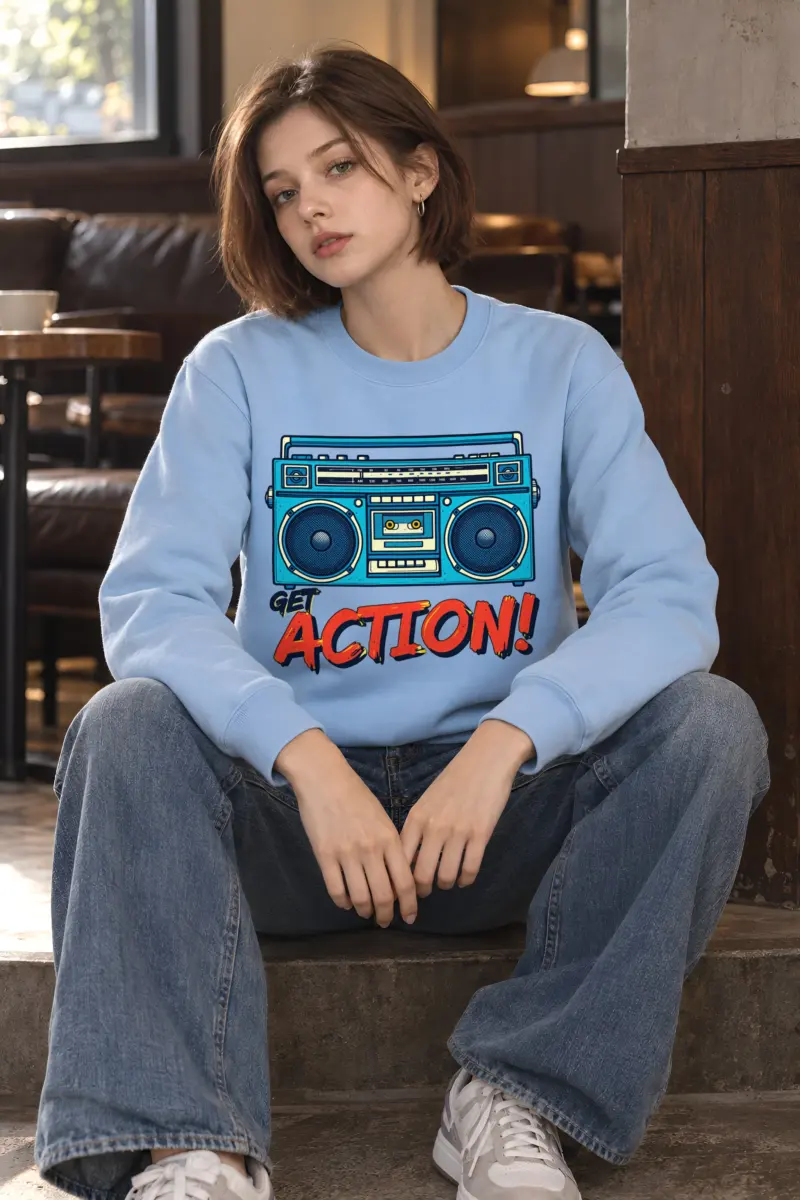 "Blue Boombox Get Action" Heavy Blend Unisex Crewneck Sweatshirt