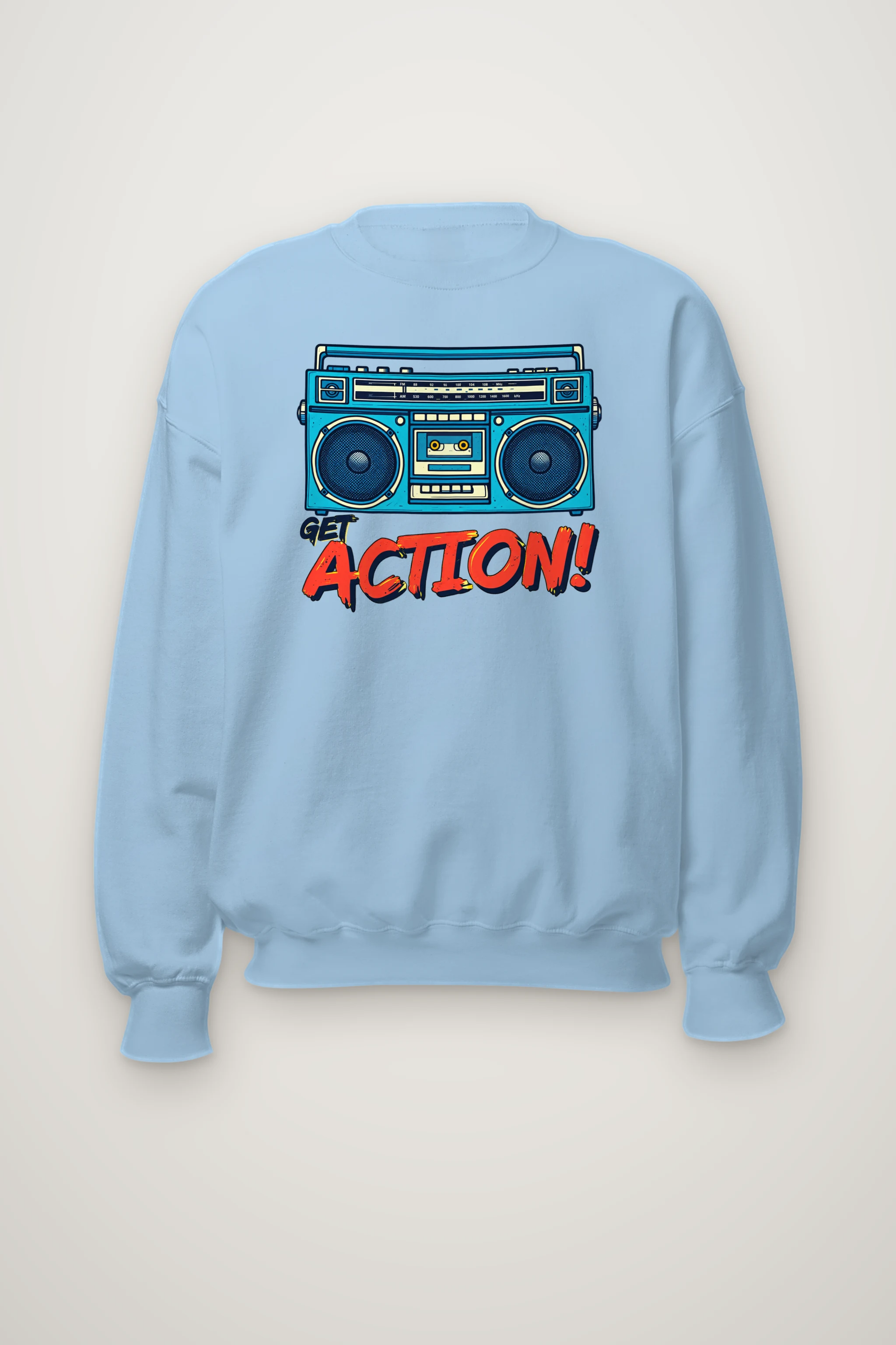 "Blue Boombox Get Action" Heavy Blend Unisex Crewneck Sweatshirt