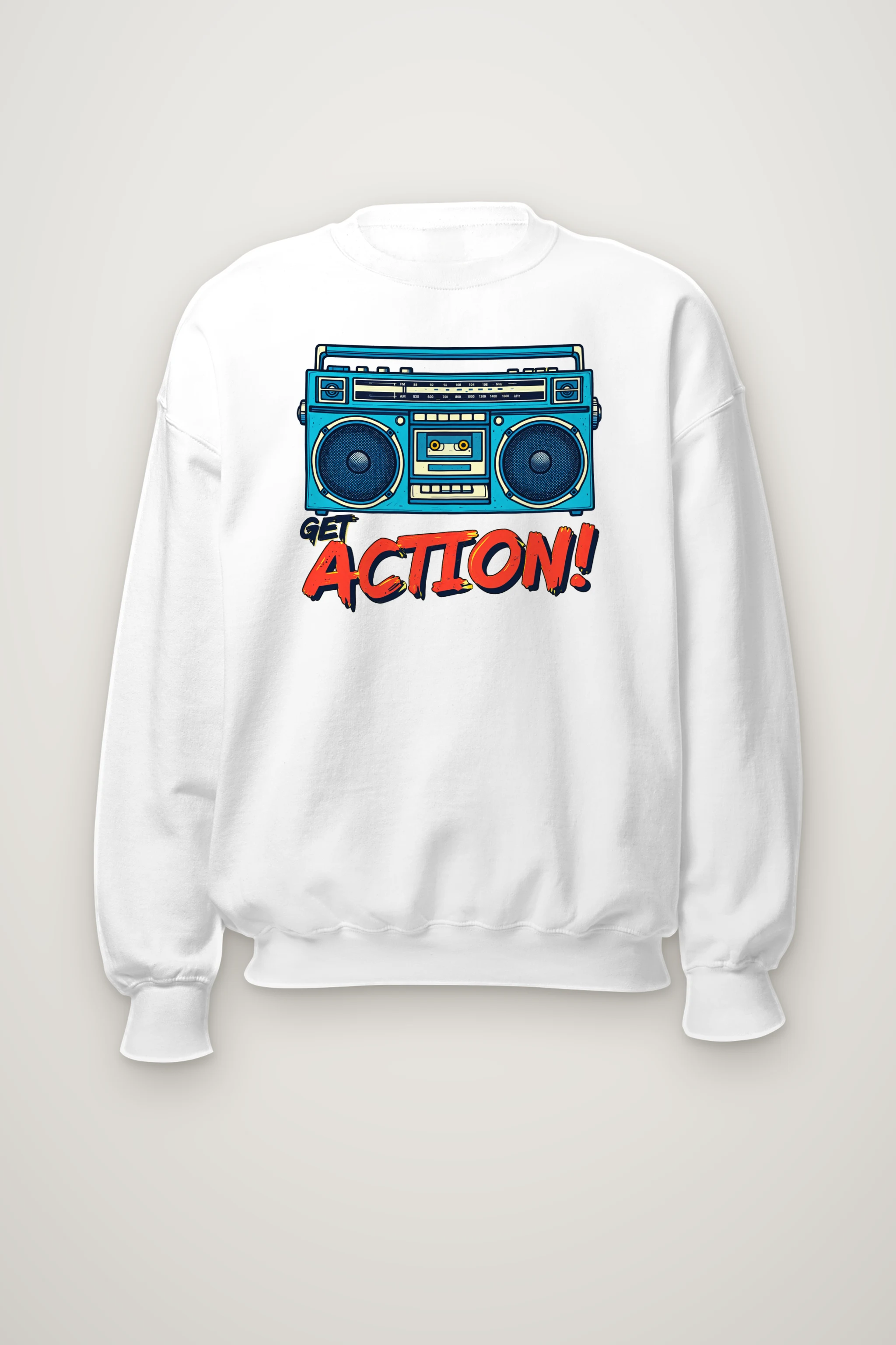 "Blue Boombox Get Action" Heavy Blend Unisex Crewneck Sweatshirt