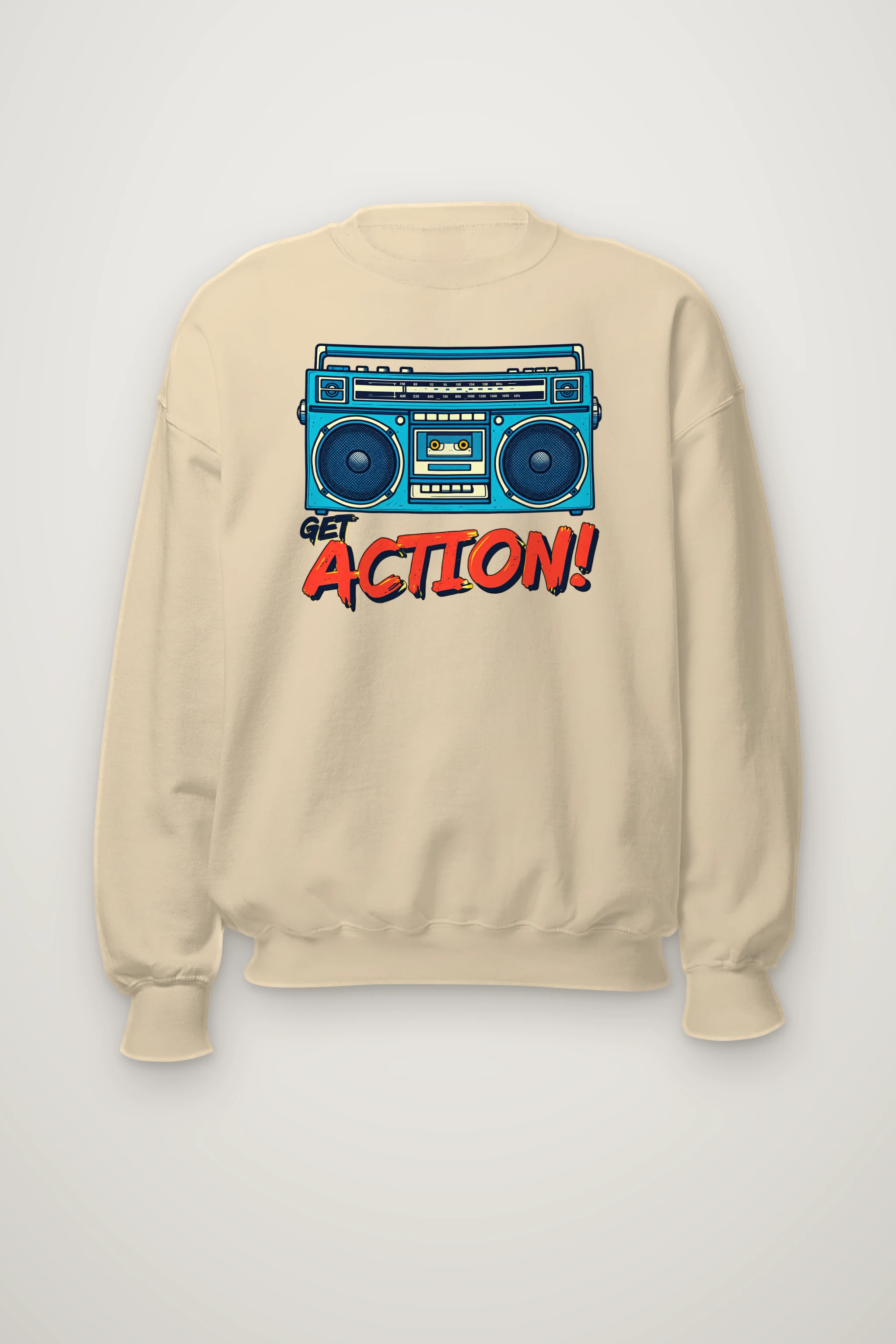 "Blue Boombox Get Action" Heavy Blend Unisex Crewneck Sweatshirt