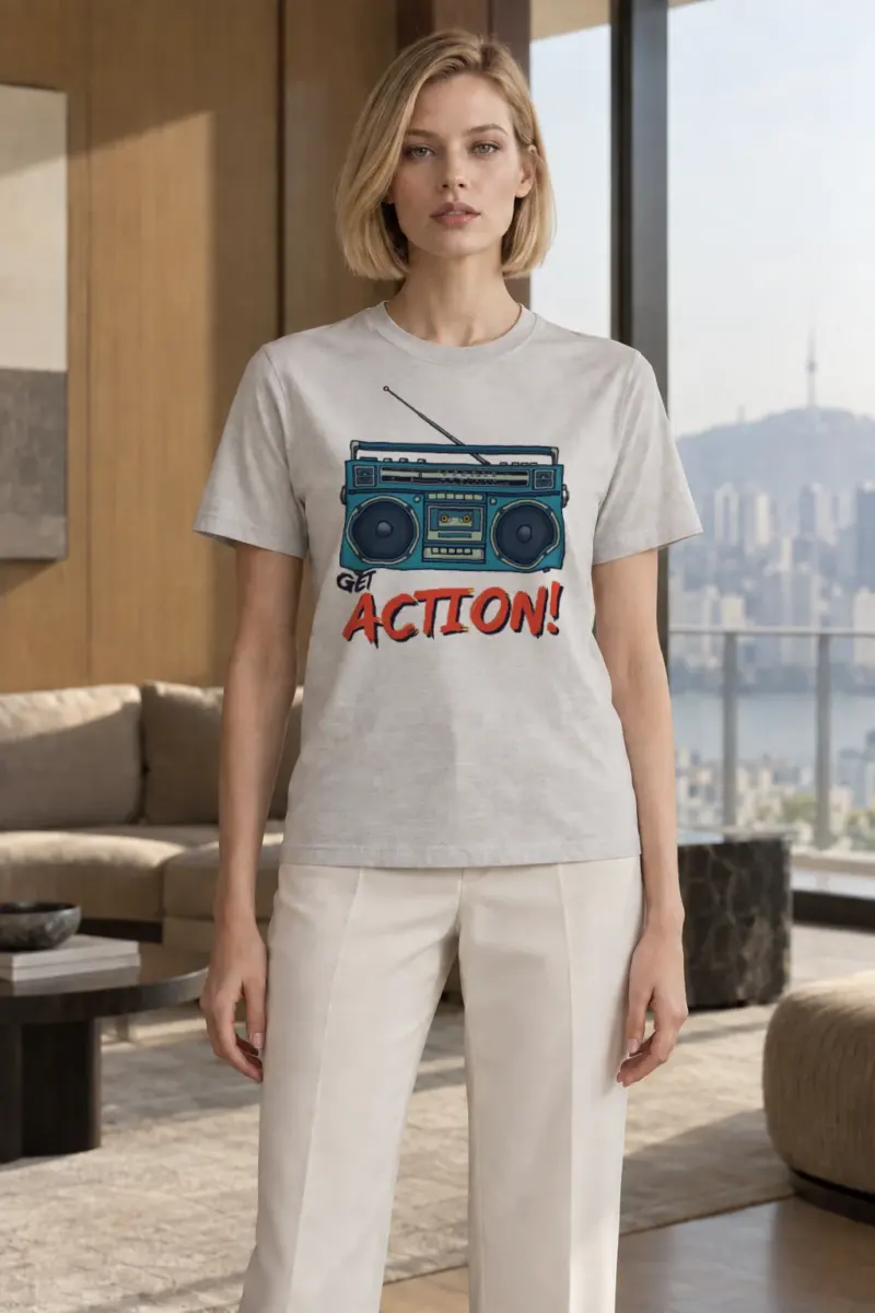 "Get Action Boombox" Heavyweight Unisex Crewneck T-shirt | Gildan 5000