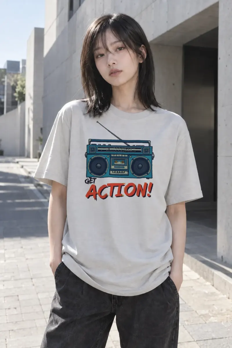 “Get Action Boombox” Heavyweight Unisex Crewneck T-shirt | Gildan 5000