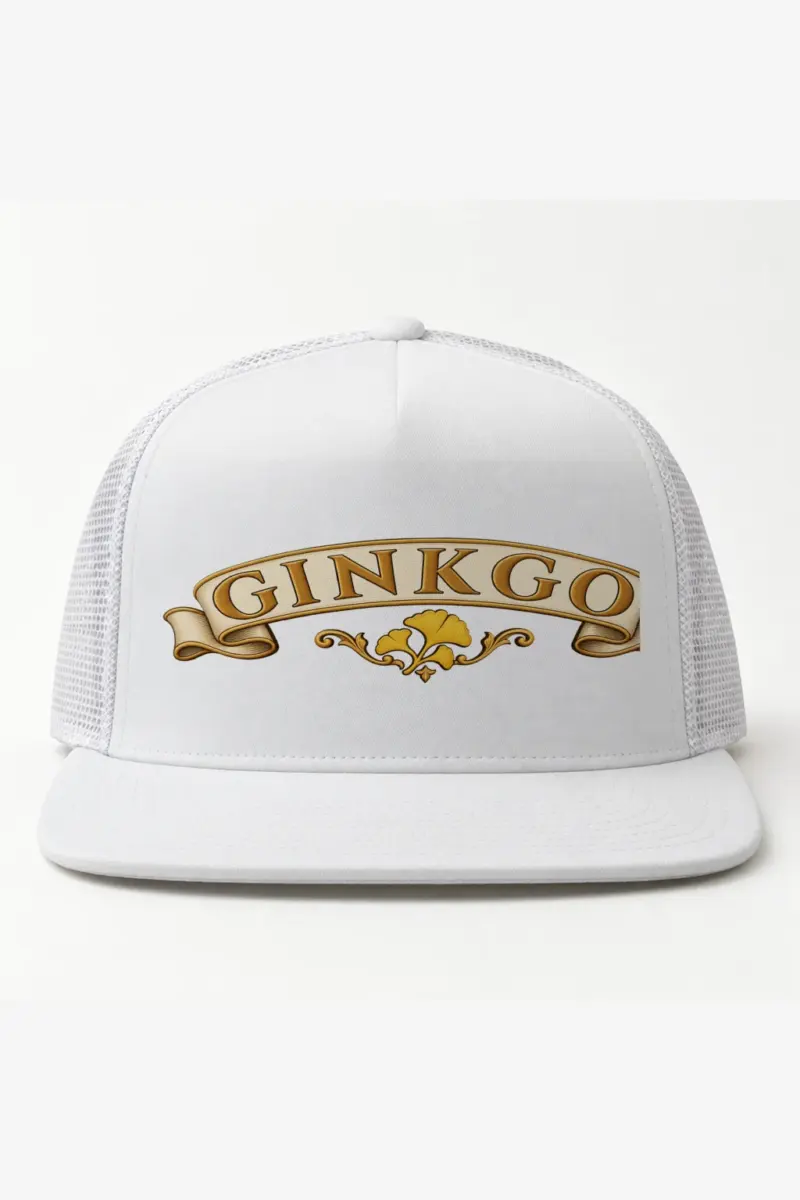 "Ginkgo Banner" 5 Panel Trucker Cap · Embroidered