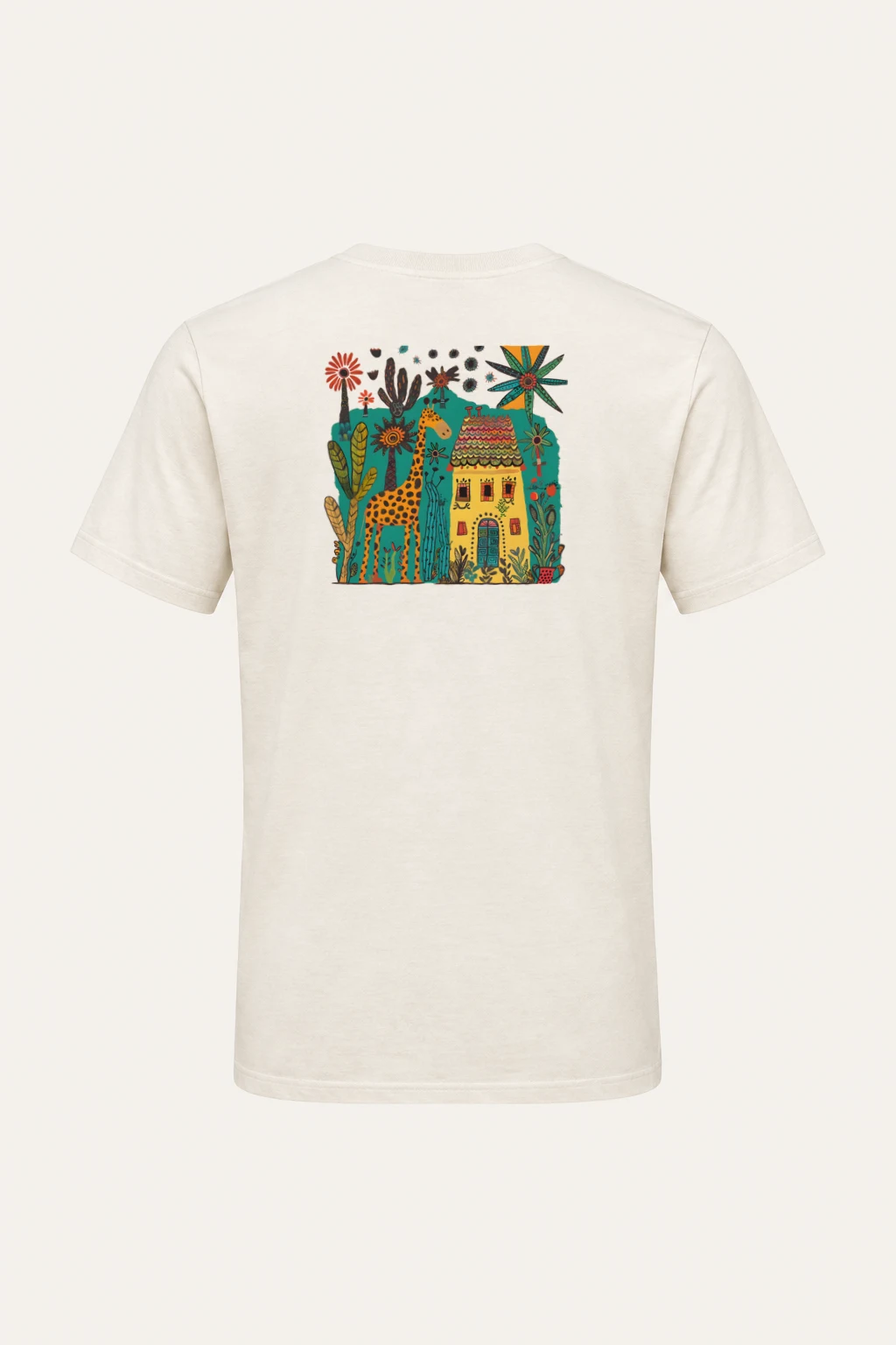 "Giraffe Cottage Folk Art" Heavyweight Unisex Crewneck T-shirt | Gildan 5000