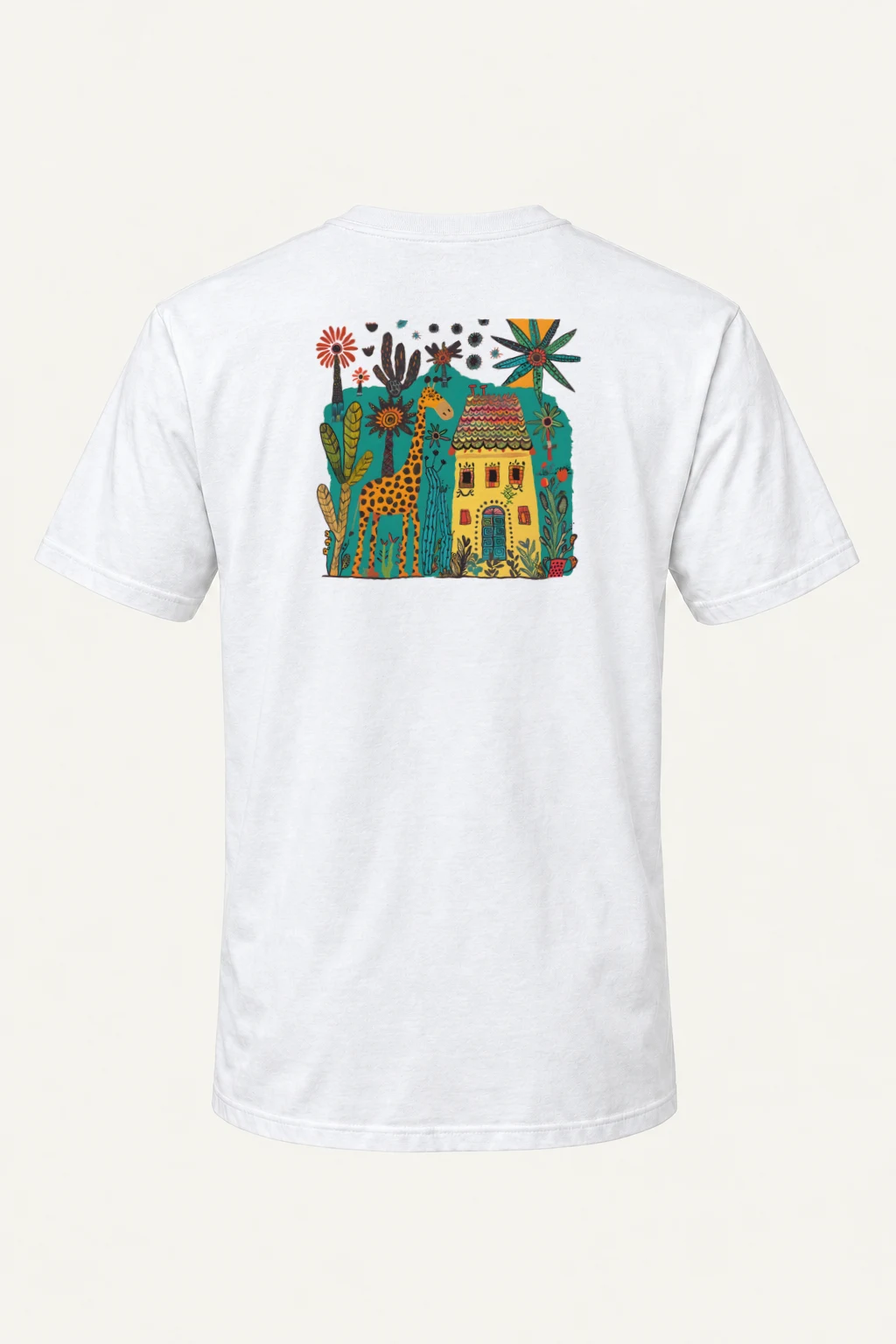"Giraffe Cottage Folk Art" Heavyweight Unisex Crewneck T-shirt | Gildan 5000