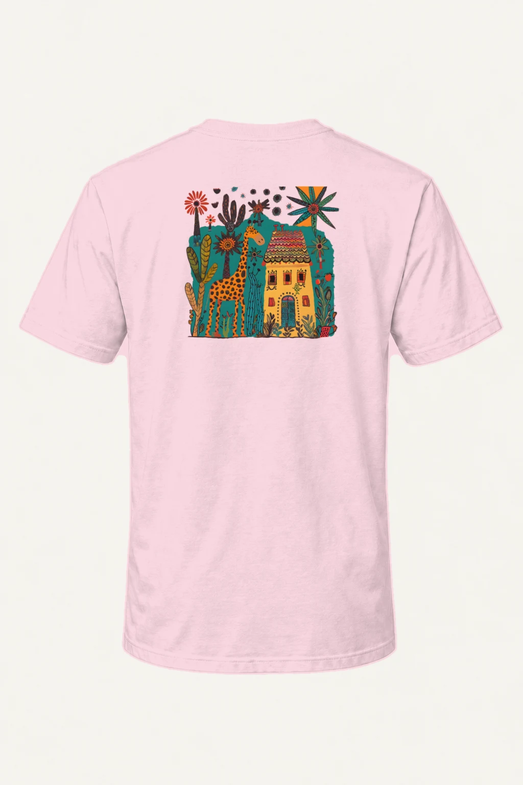 "Giraffe Cottage Folk Art" Heavyweight Unisex Crewneck T-shirt | Gildan 5000