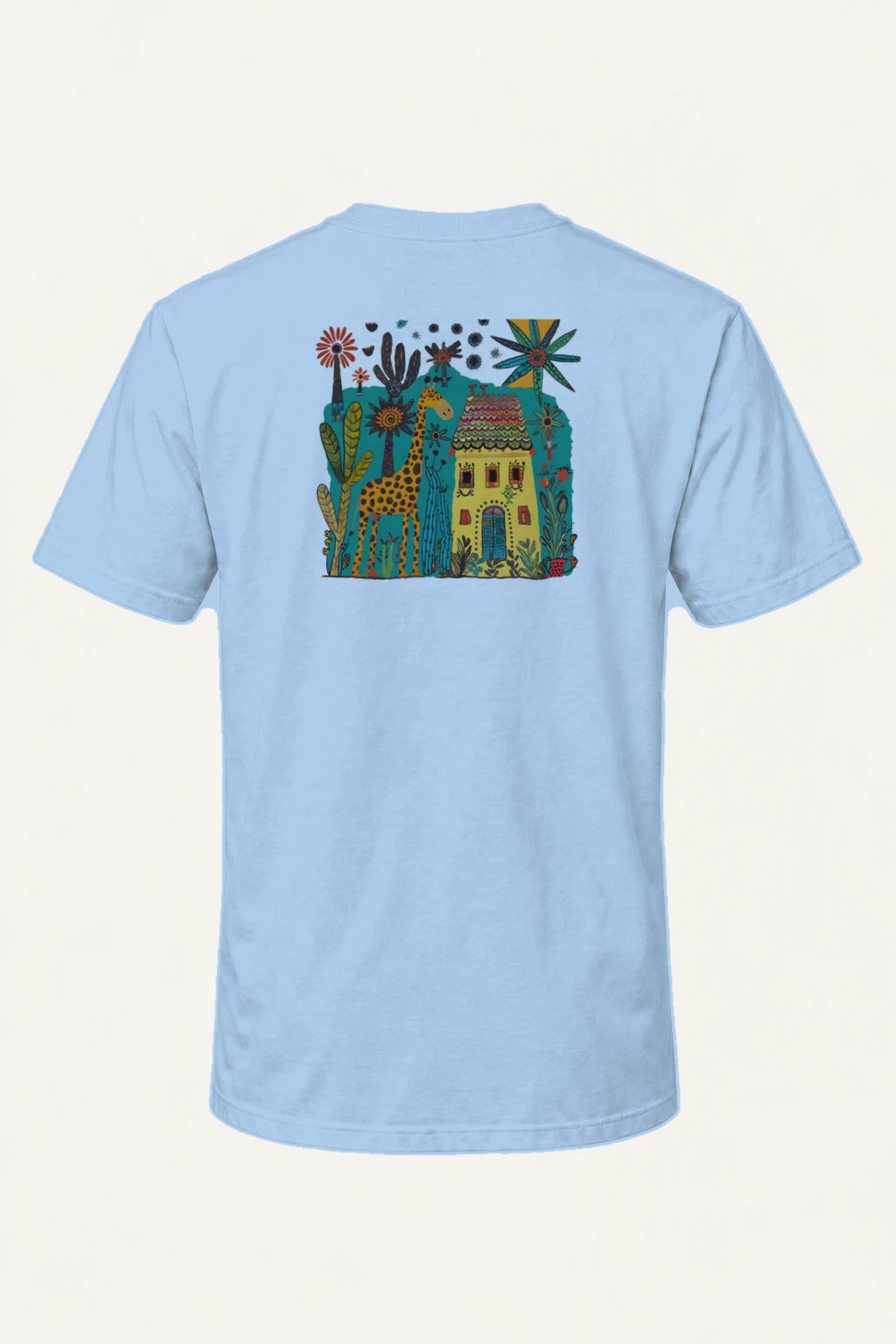 "Giraffe Cottage Folk Art" Heavyweight Unisex Crewneck T-shirt | Gildan 5000