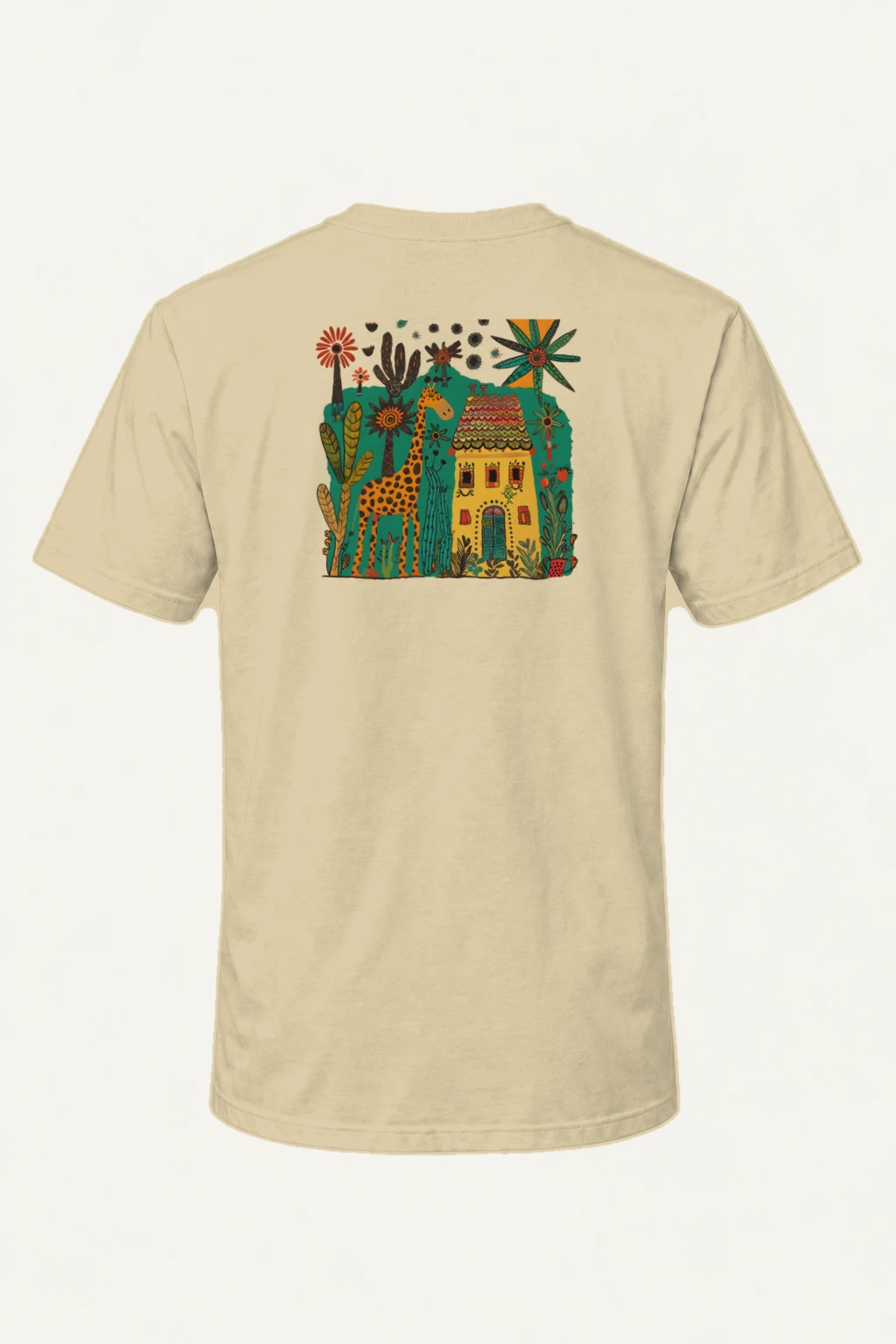"Giraffe Cottage Folk Art" Heavyweight Unisex Crewneck T-shirt | Gildan 5000