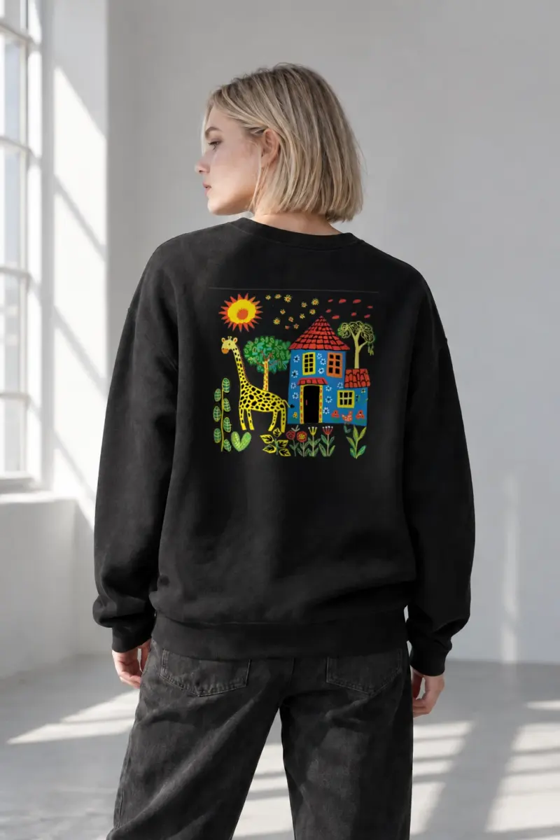 “Giraffe Folk House” Heavy Blend Unisex Crewneck Sweatshirt | Gildan 18000