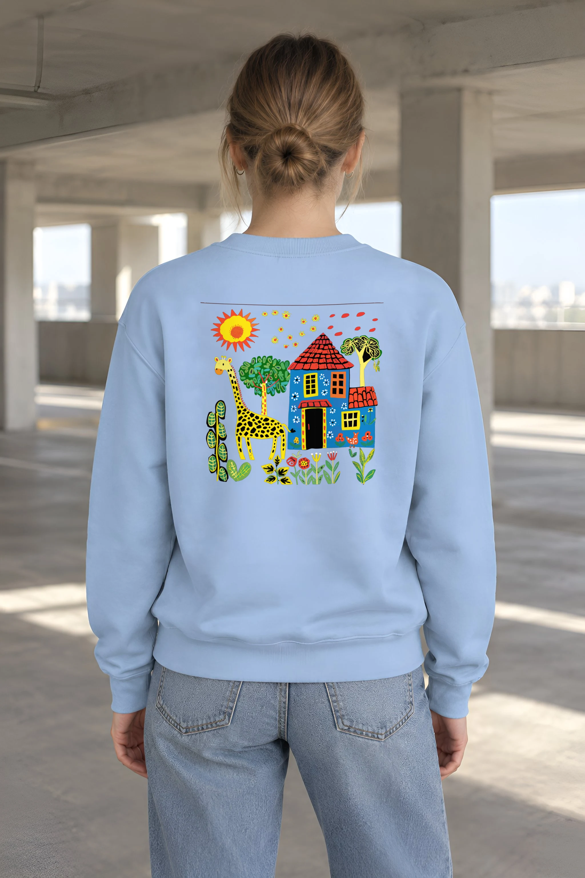 "Giraffe Folk House" 1 Crewneck Sweatshirt
