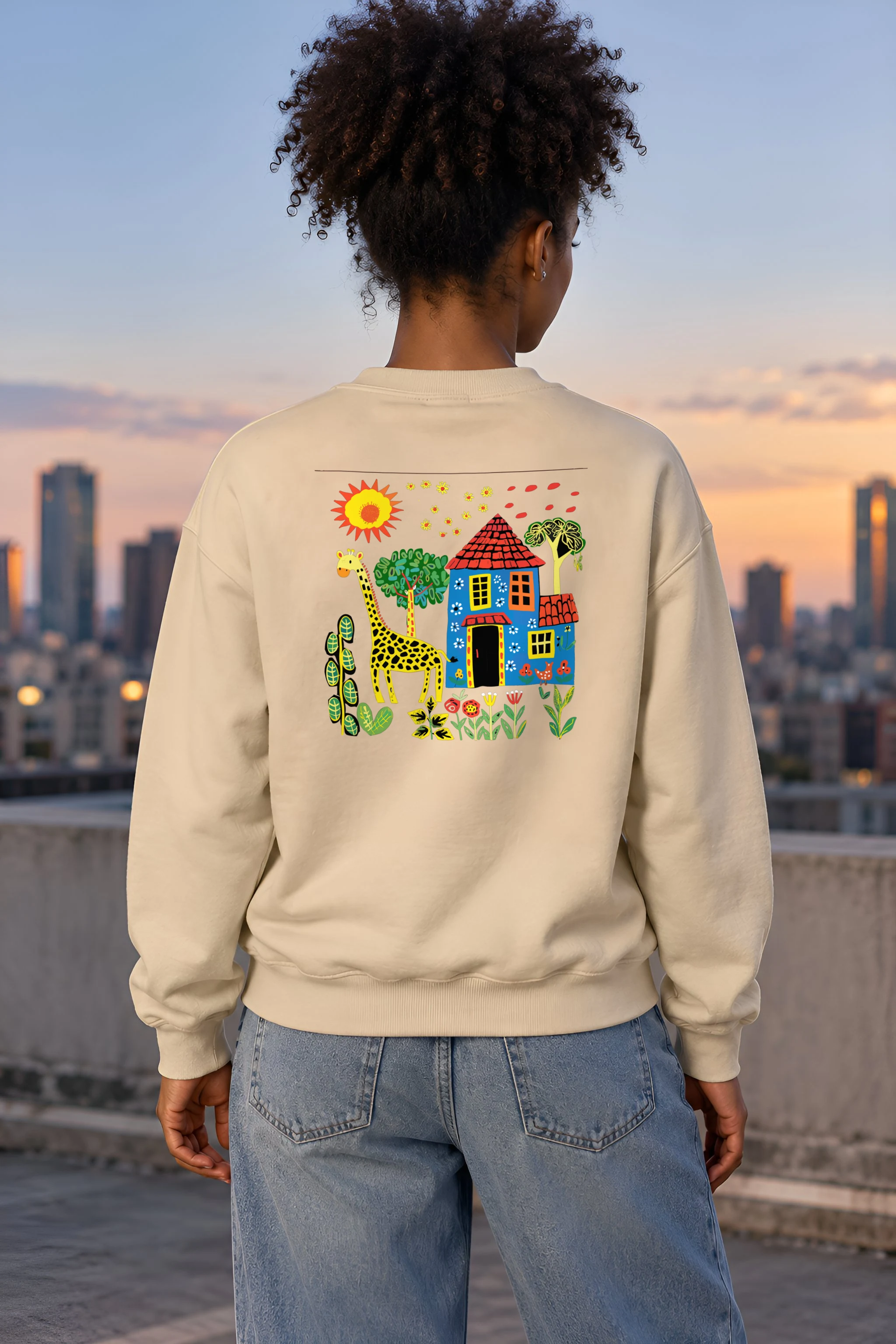 "Giraffe Folk House" 1 Crewneck Sweatshirt