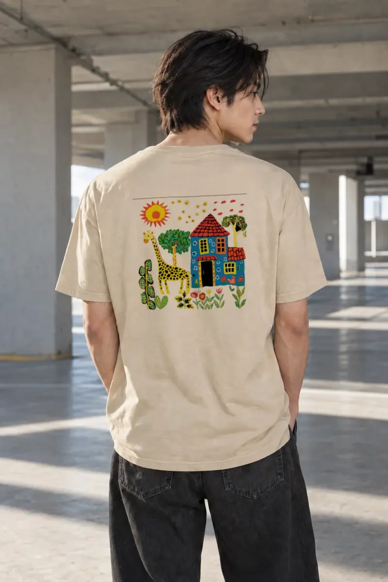 "Giraffe Garden House" Heavyweight Unisex Crewneck T-shirt | Gildan 5000