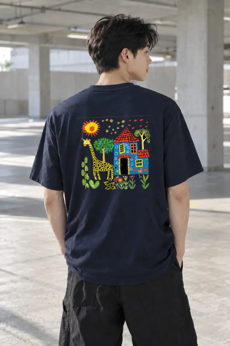 "Giraffe Garden House" Heavyweight Unisex Crewneck T-shirt | Gildan 5000