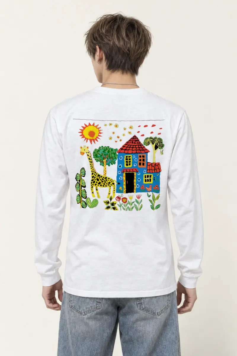 "Giraffe House Folk Art" Unisex Longsleeve T-shirt