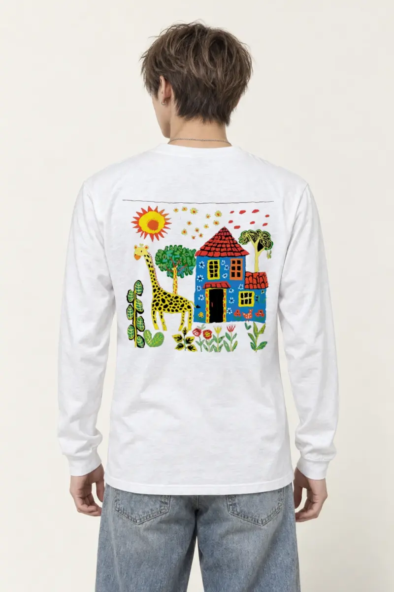 "Giraffe House Folk Art" Unisex Longsleeve T-shirt