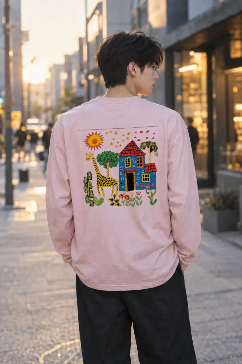 "Giraffe House Folk Art" Unisex Longsleeve T-shirt | Gildan 2400