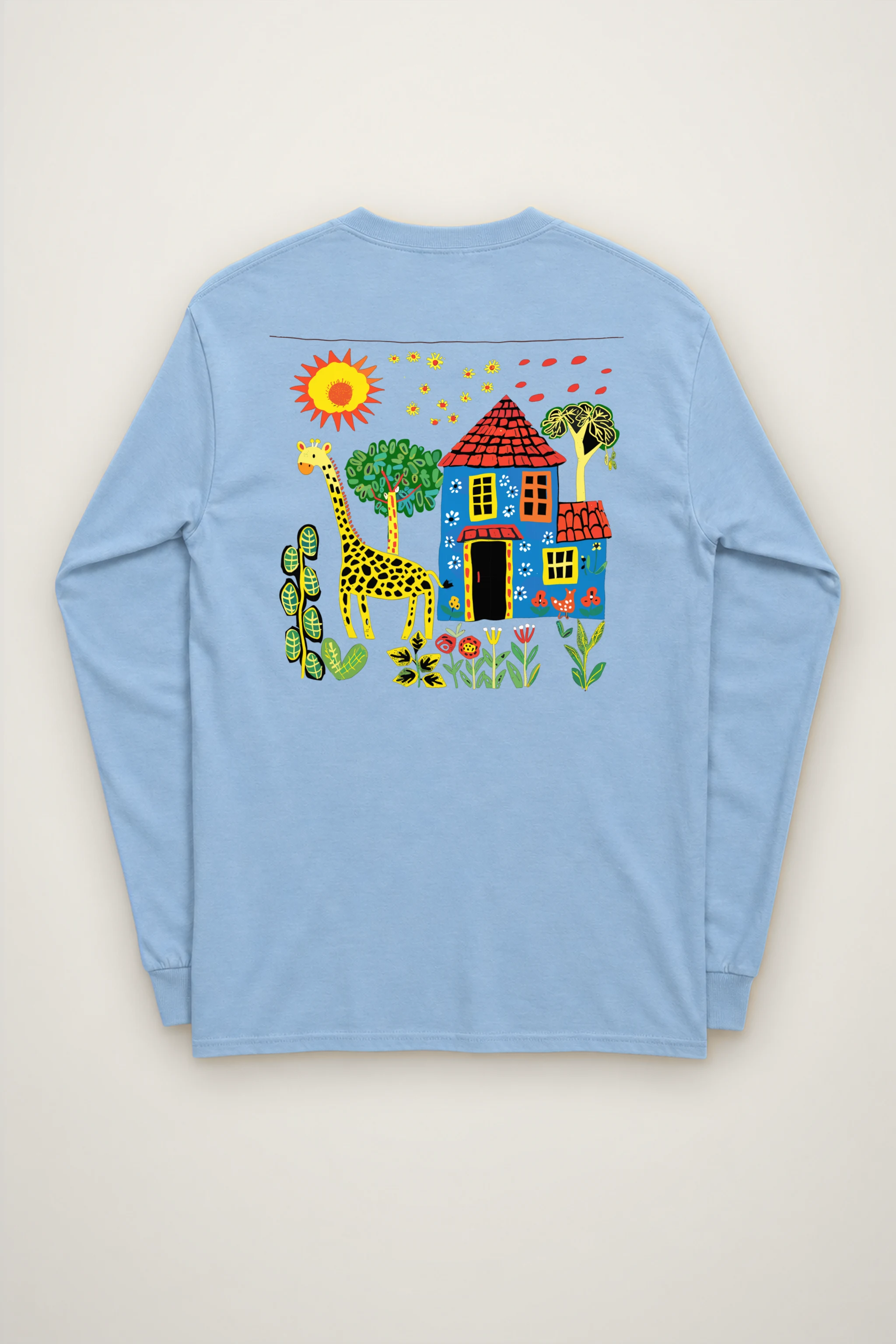 "Giraffe House Folk Art" Unisex Longsleeve T-shirt