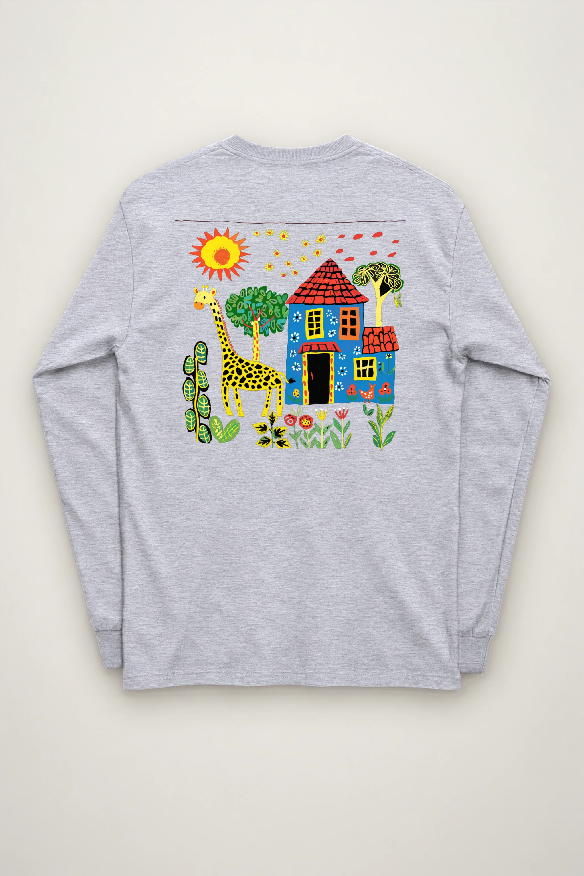 "Giraffe House Folk Art" Unisex Longsleeve T-shirt