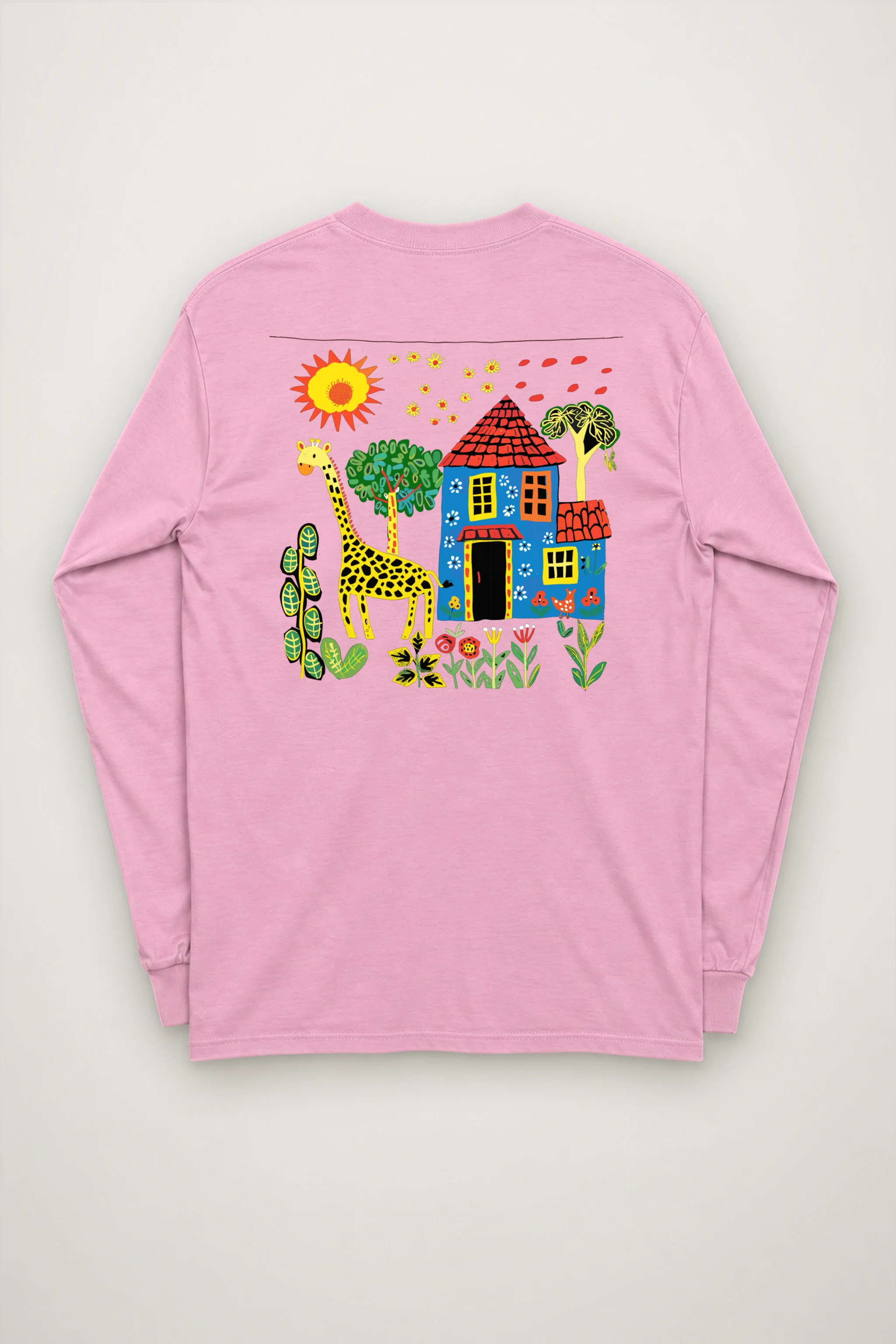 "Giraffe House Folk Art" Unisex Longsleeve T-shirt
