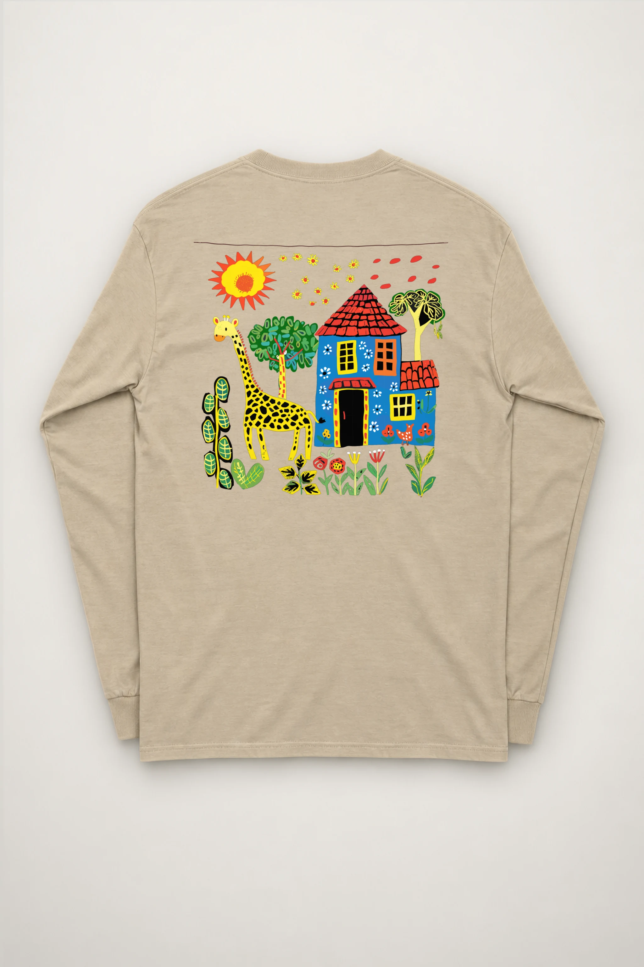 "Giraffe House Folk Art" Unisex Longsleeve T-shirt