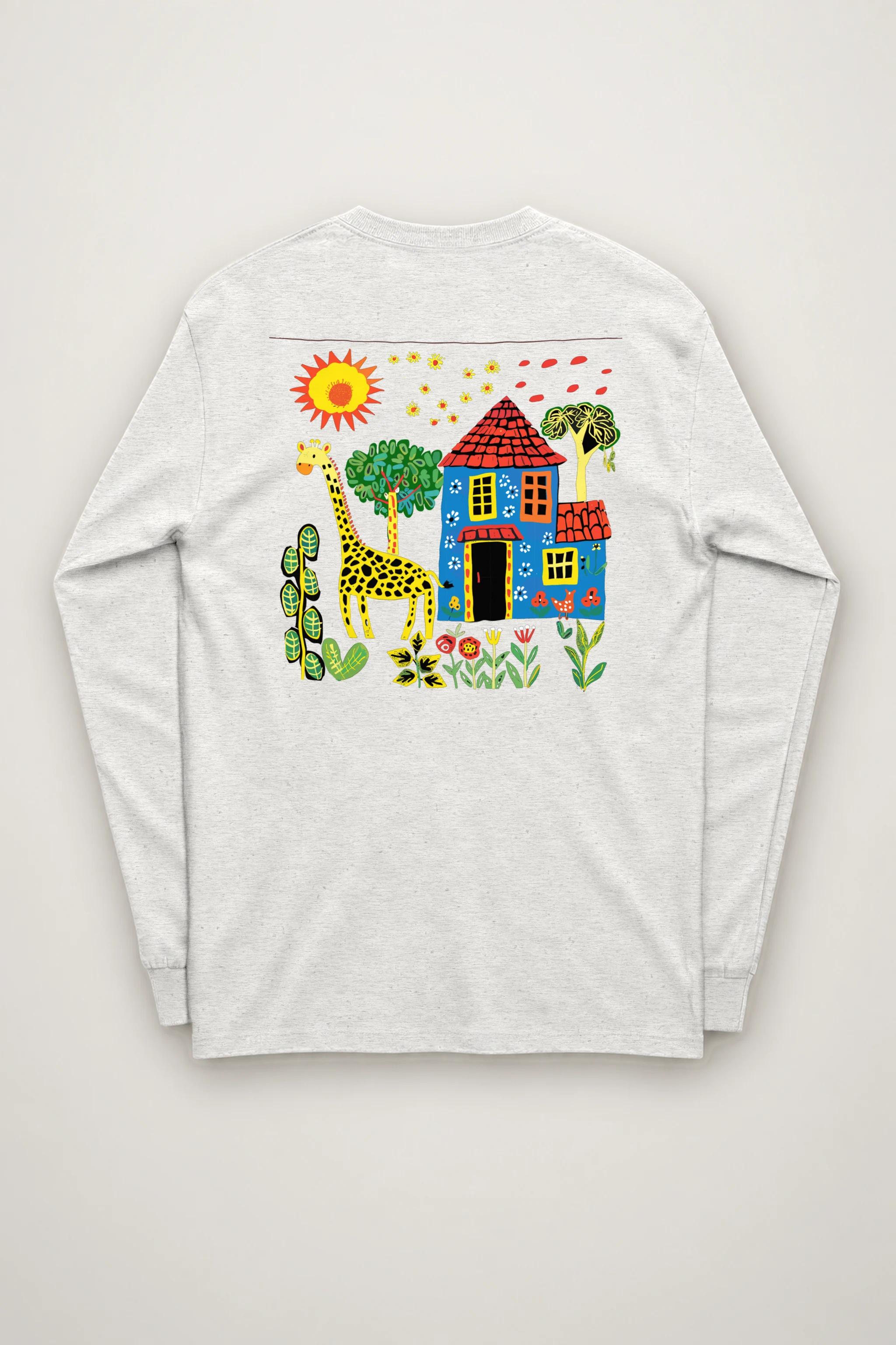 "Giraffe House Folk Art" Unisex Longsleeve T-shirt