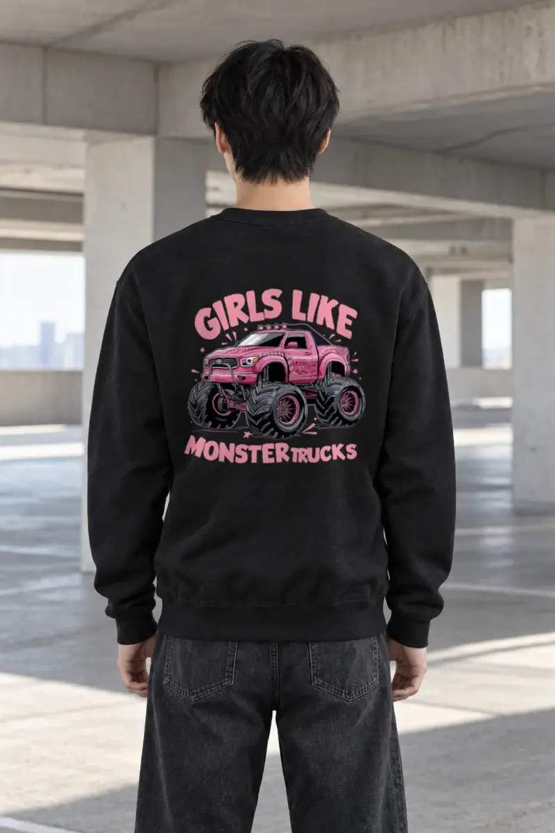 "Girls Like Monster Trucks" Heavy Blend Unisex Crewneck Sweatshirt | Gildan 18000